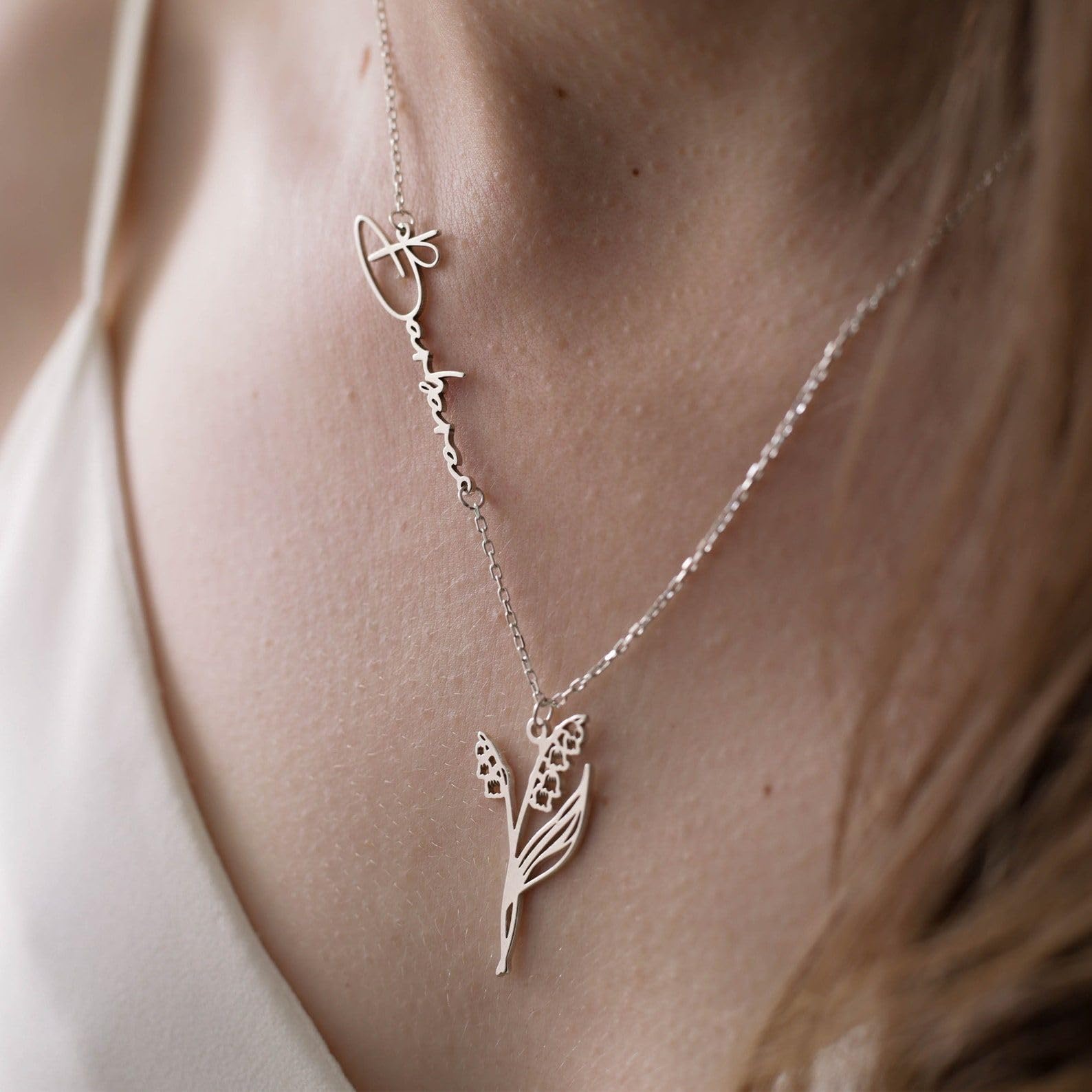 Argento sterling fiore di nascita collana con nome floreale gioiello Festa della Mamma