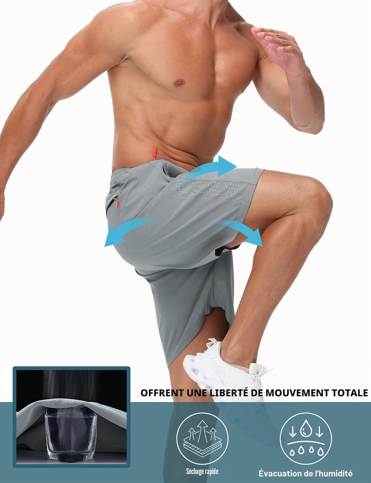 Short De Sport Homme Lot De 2 Séchage Rapide Course d'Entraînement Court Pantalon Fitness Gym Short avec Poches Zippées