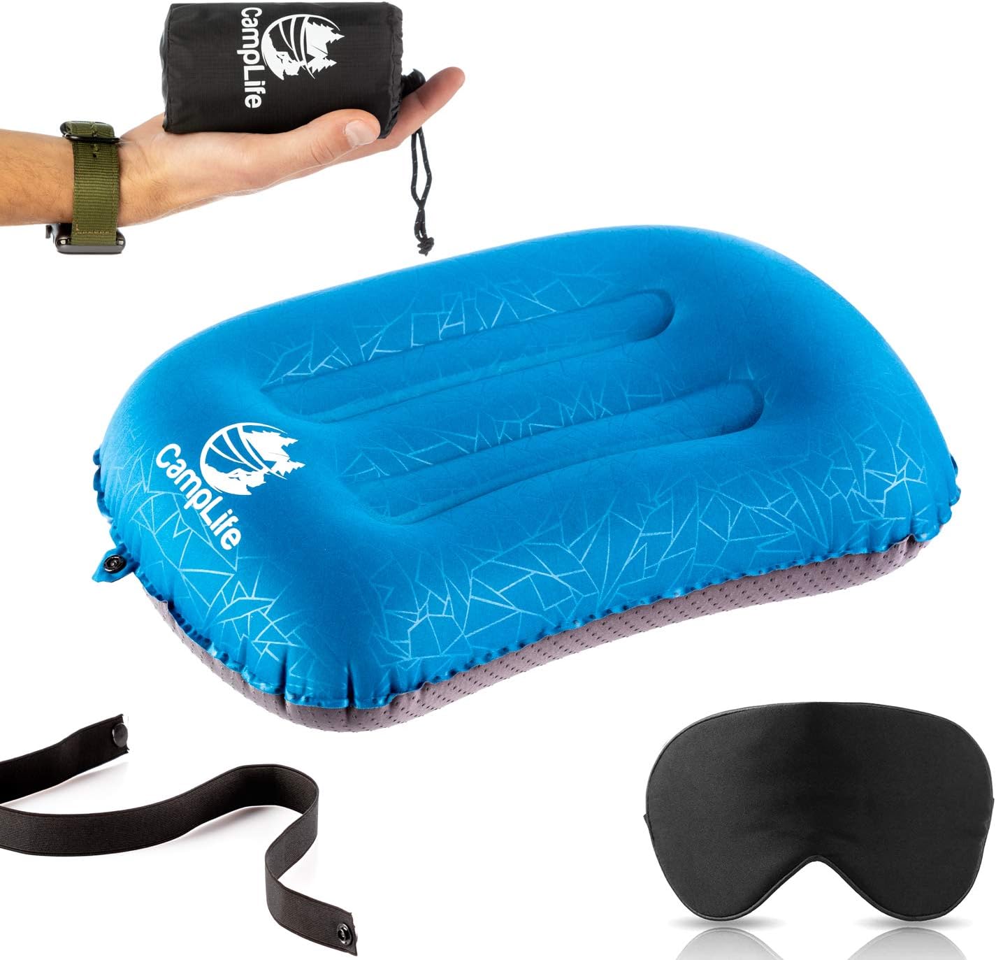 Ultralight Inflatable Camping Travel Pillow - ALUFT 2.0 Compressible, Compact, Comfortable, Ergonomic Inflating Pillows for Neck & Lumbar Support While Camp, Hiking, Backpacking (Blue)