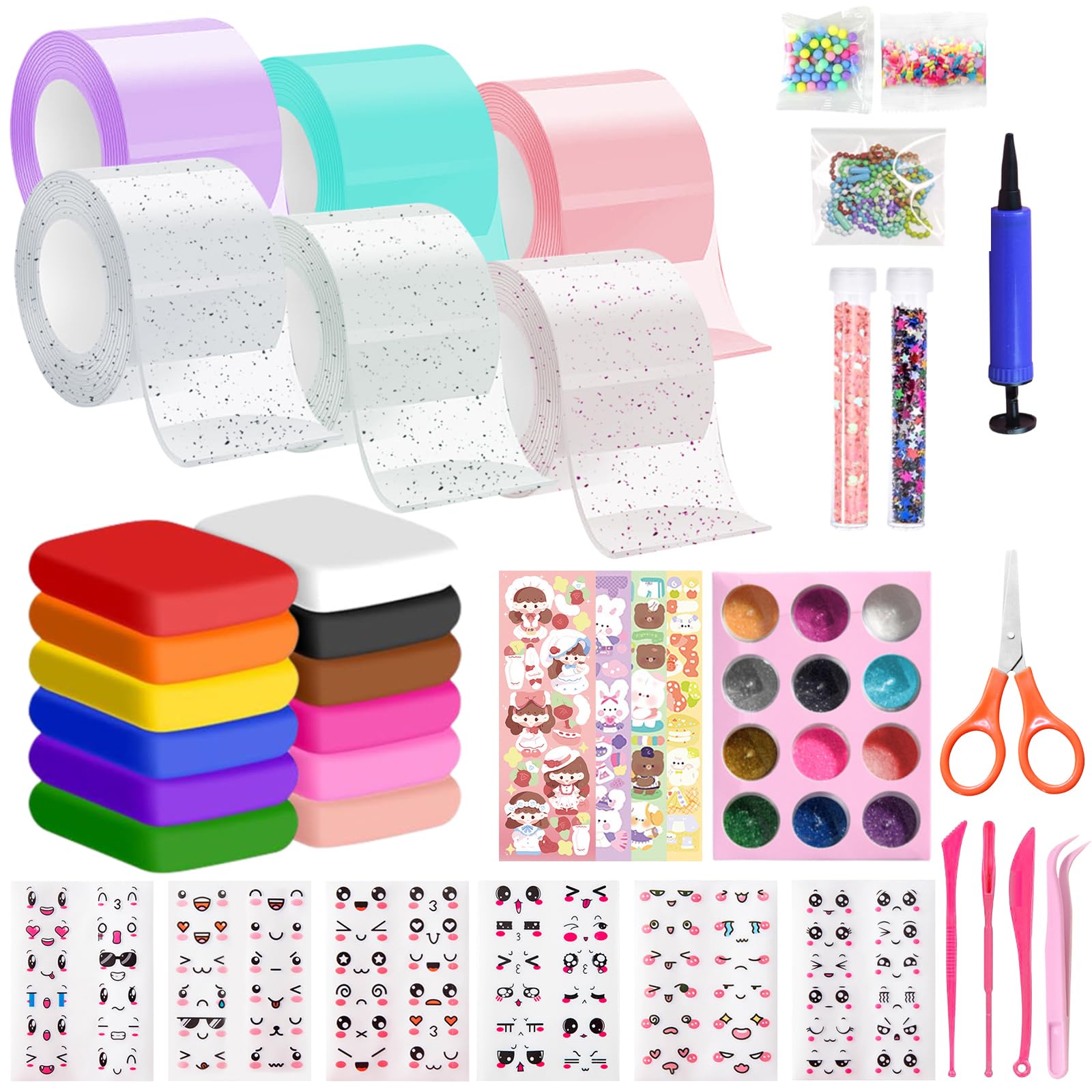 70 Set Nastri Adesivi per Bolle Sapone Nano, Set di Nastri Adesivi per Bolle di Sapone Nano per Bambini, Nastro con Glitter, Nastro Adesivo Trasparente Multiuso, Bolles Sapones Antistress (C)
