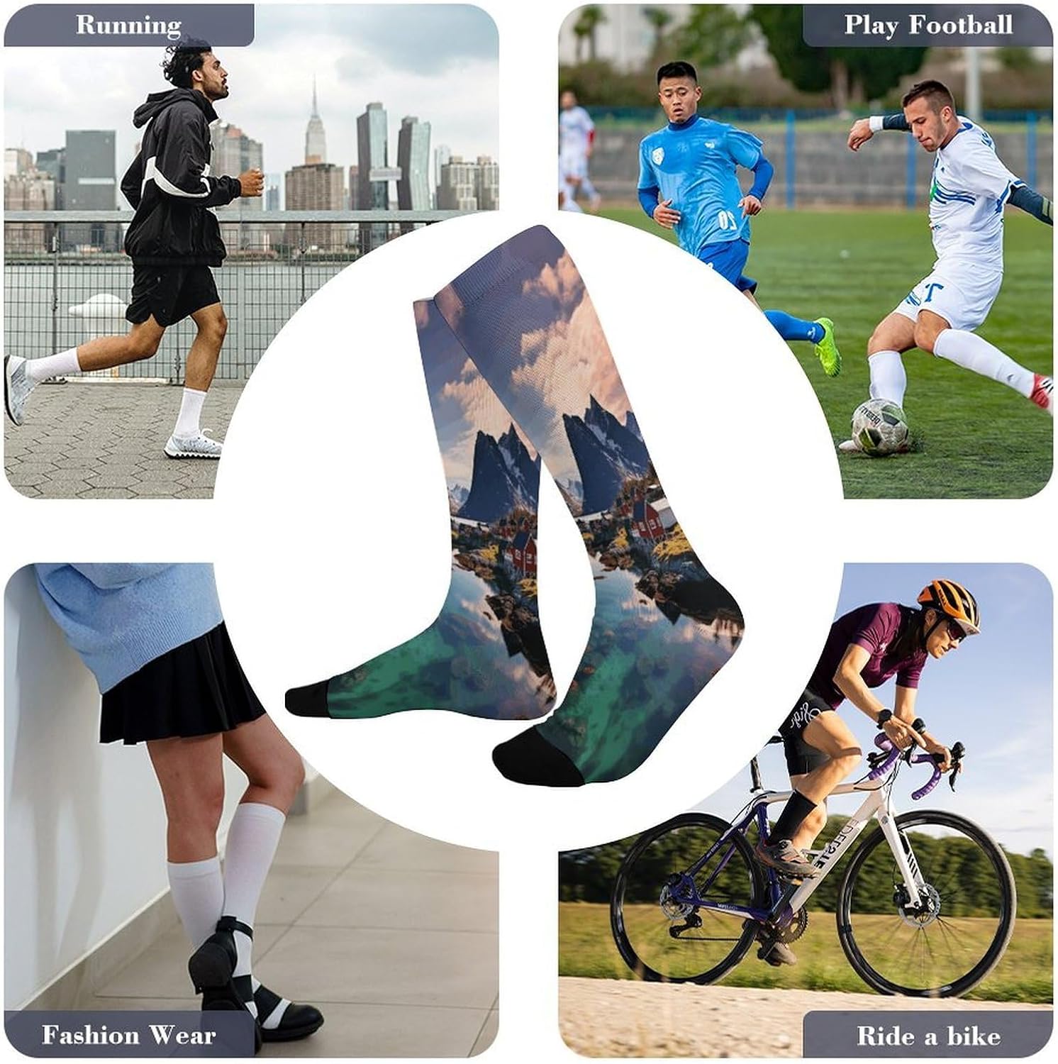 Norway Islands Compression Socks for Men Women, Soft Breathable Knee High Socks Comfort Over The Calf Tube Sock