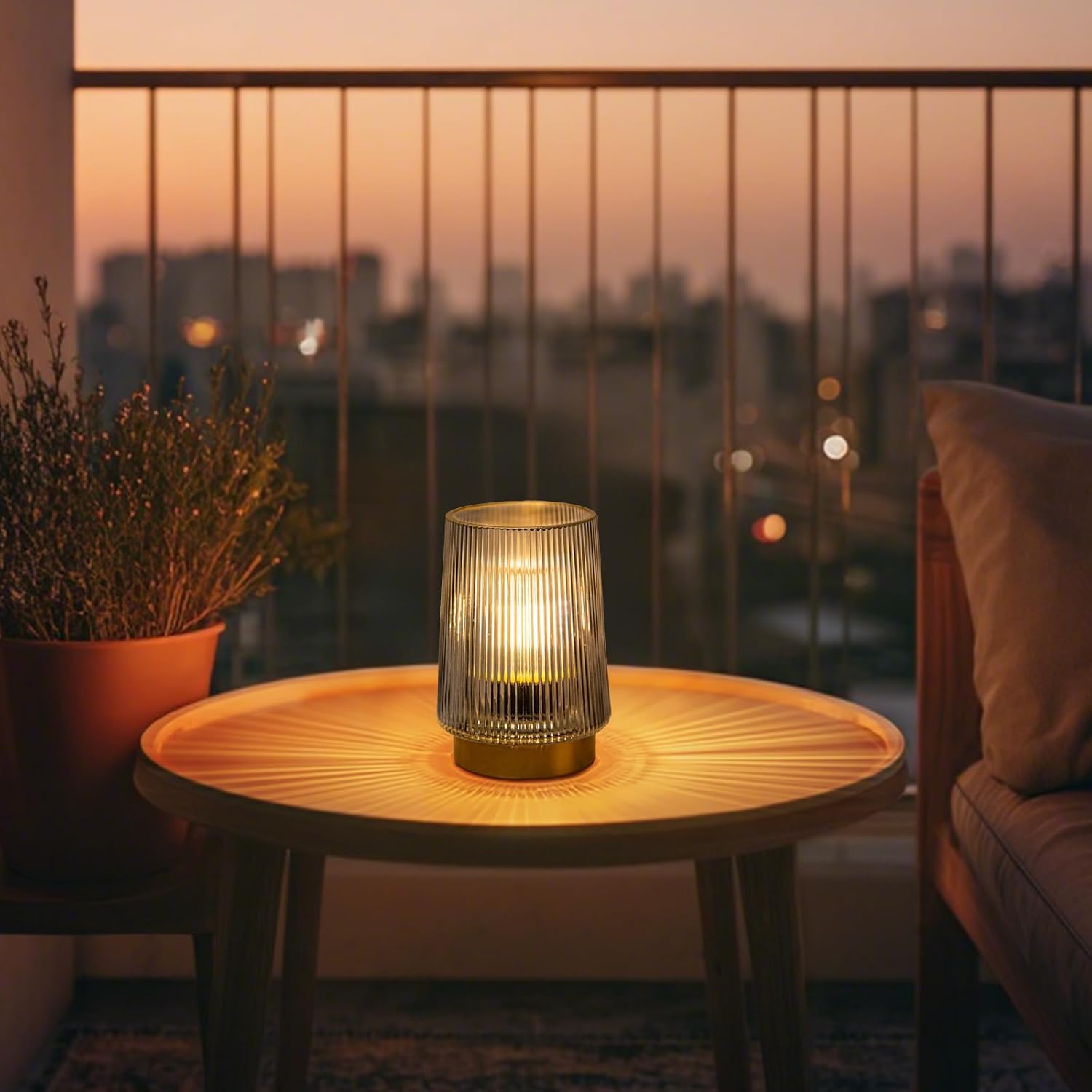 MJ Battery Operated Lamp with Timer Cordless Lamp with Timer Cozy Besides LED Light Battery Powered Small Glass Lamps for Home Decor Decorative Accent Lamps for Living Room/Entryway/Dorm (Grey)