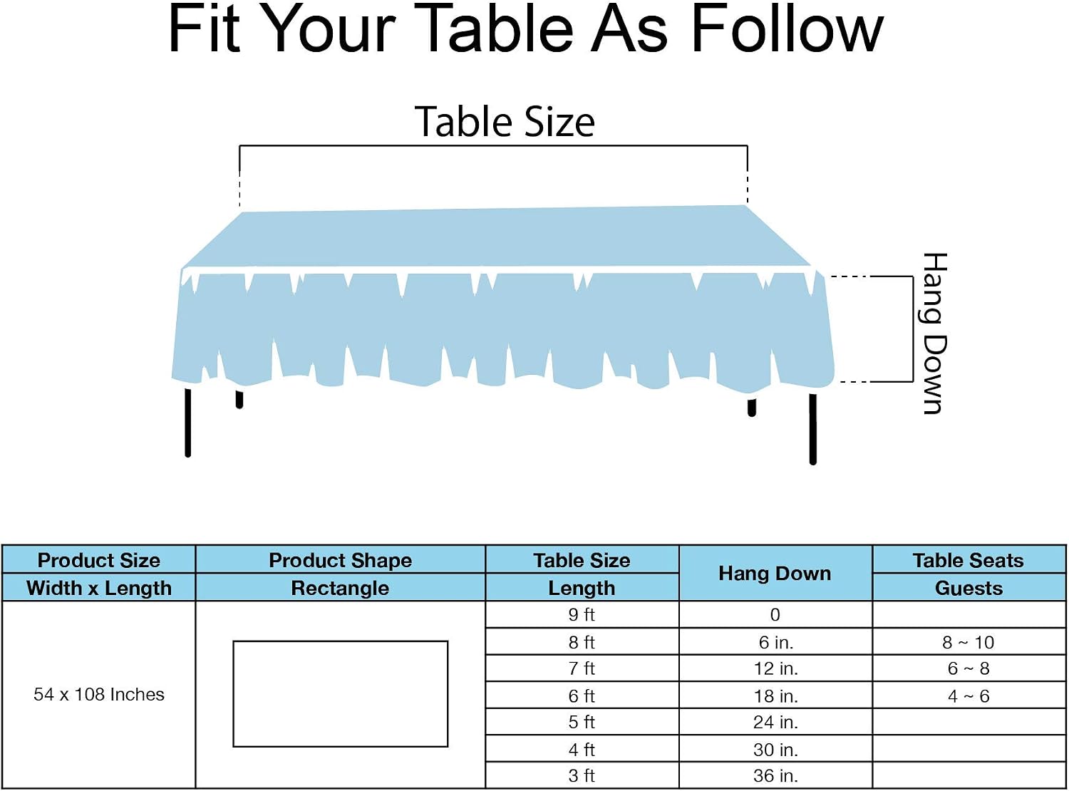 Light Blue Plastic Tablecloths 12 Pack Disposable Table Covers 54 x 108 Inch Shower Party Tablecovers PEVA Vinyl Table Cloths for Rectangle Tables up to 8 ft and Picnic BBQ Birthday Wedding Banquet