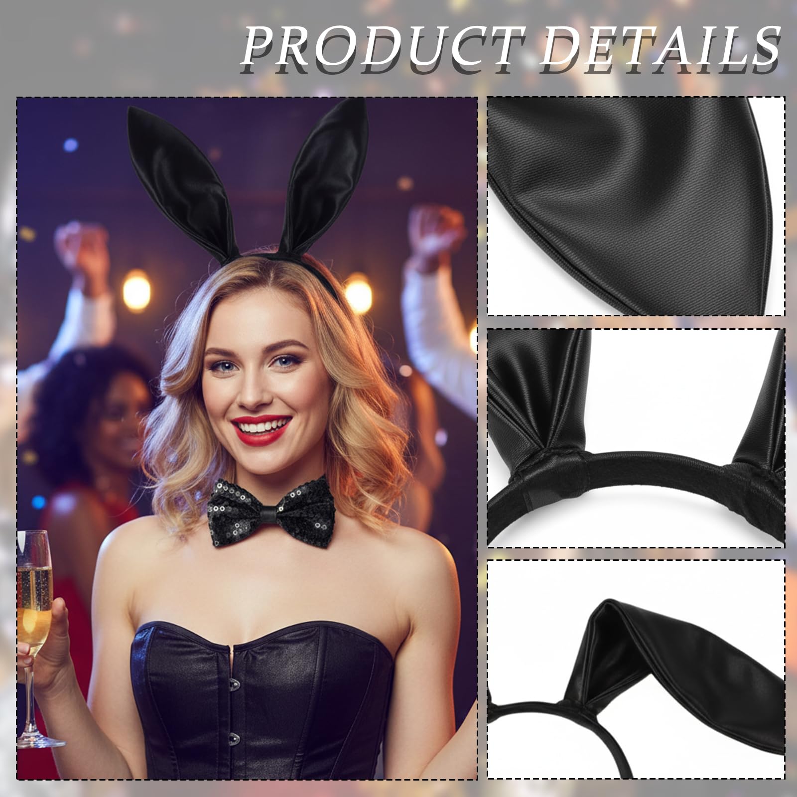 QhgPnt 3 PCS Bunny Ears Headband Bow Ties Tail Set, Bunny Ears, Rabbit Ears Costume Set, for Costume Parties and Themed Events - Image 3