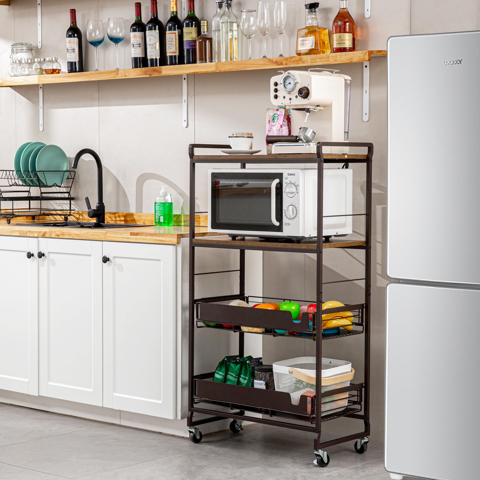 4-Tier Bakers Rack for Kitchen with Storage, Microwave Cart Oven Stand, Free Standing Kitchen Storage Shelf Rack (24.8 L x 13.1 W x 45.8 H)