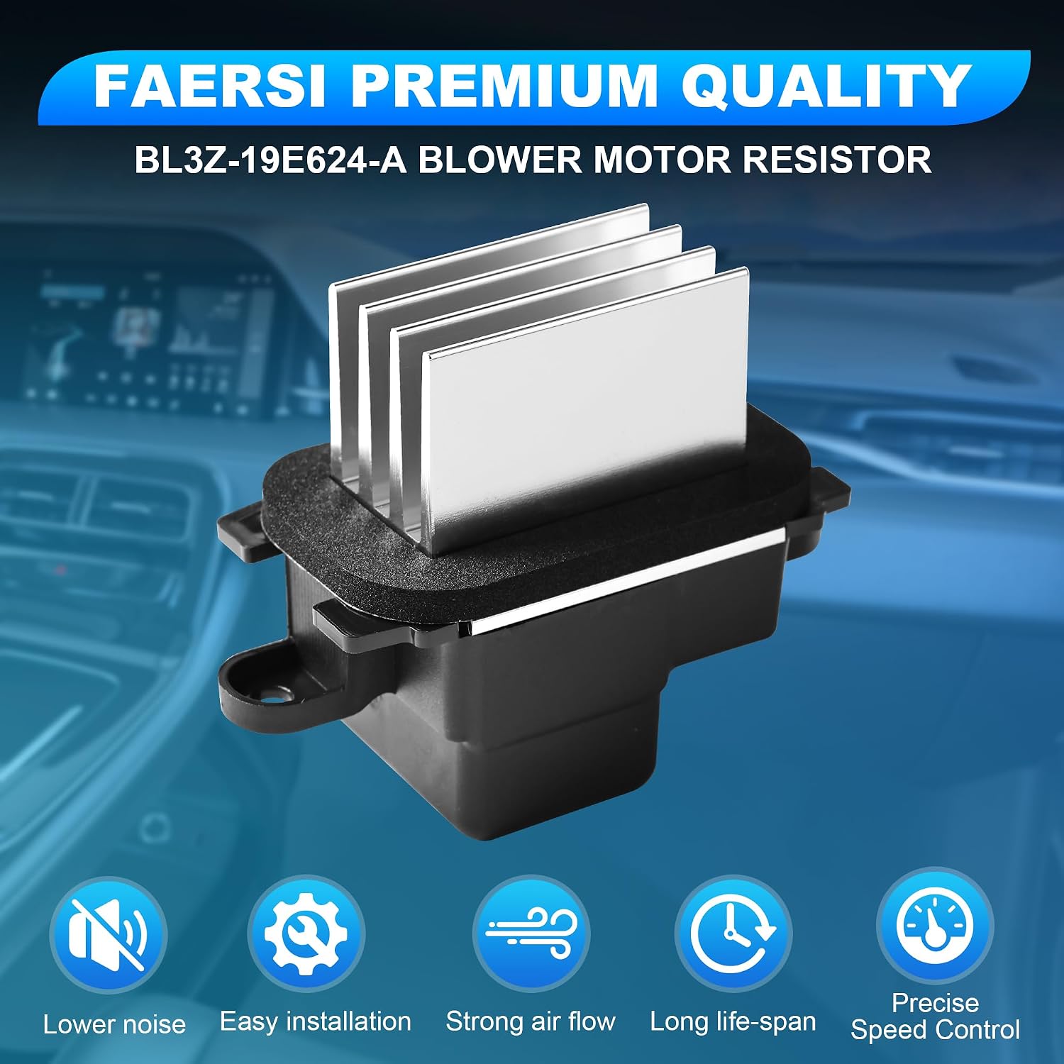 FAERSI BL3Z-19E624-A HVAC Fan Blower Motor Resistor Kit with Wire Harness Compatible with 2009-2017 Ford Expedition, 2009-2014 F150, 2009-2017 Navigator Replace YH1829 BL3Z19E624A
