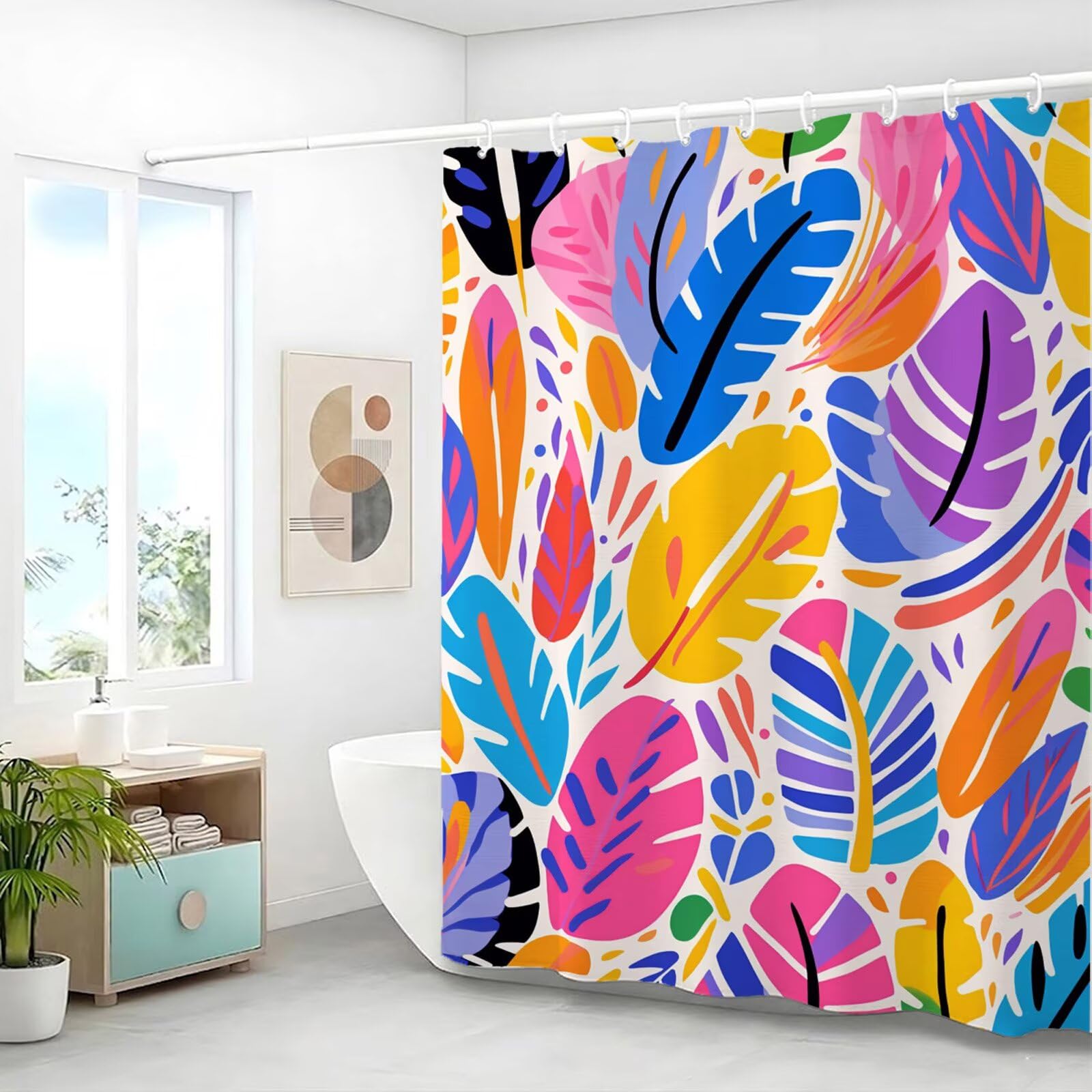 Kolorowa zasłona prysznicowa 300 x 200 cm, wodoodporna, szybkoschnąca tkanina poliestrowa, bardzo długa zasłona prysznicowa z obciążonym dnem i 12 haczykami, nadaje się do prania, zasłony łazienkowe