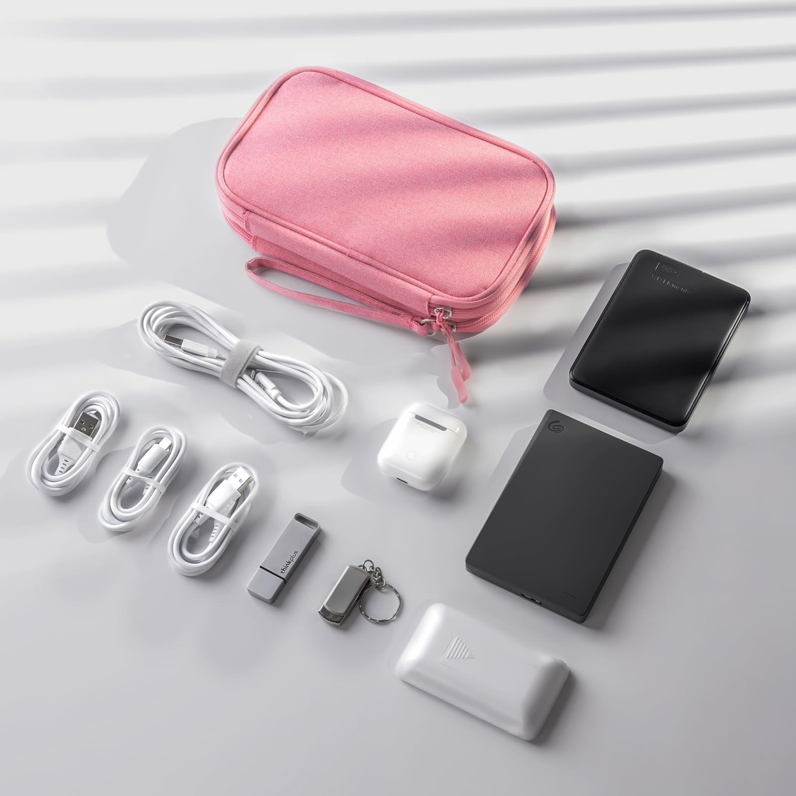 ProCase Porta Cavi da Viaggio a 3 Strati Viaggio Accessori Utili, Borse Organizer per Cavi Tech Pouch Custodia Portatile per Cavi, Caricabatterie, Power Bank, Adattatori - Rosa/S
