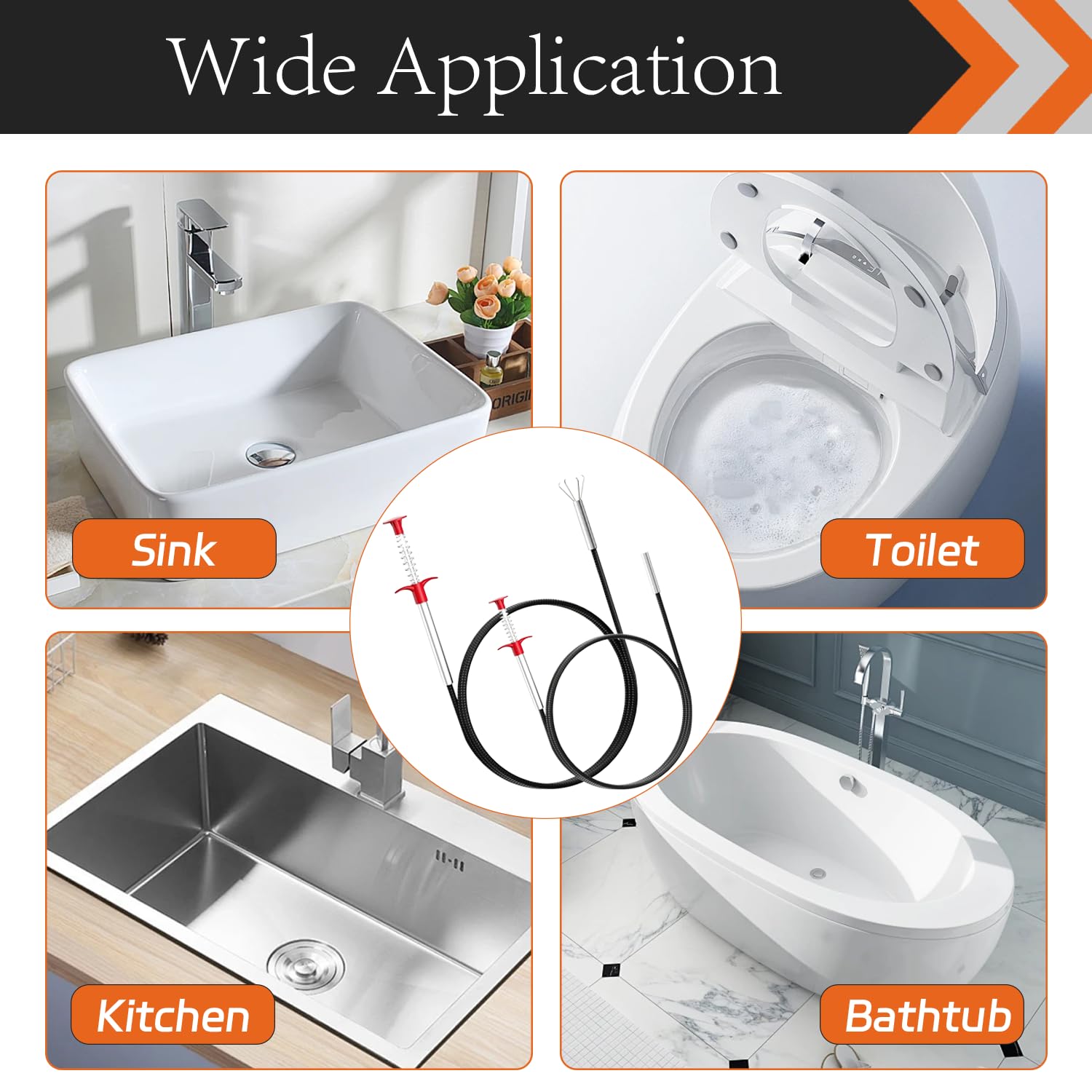 Set di 2 pinze a spirale per la pulizia dei tubi (200 cm + 90 cm), spirale di scarico con pinza per artigli e manico telescopico, per cucina, bagno e toilette