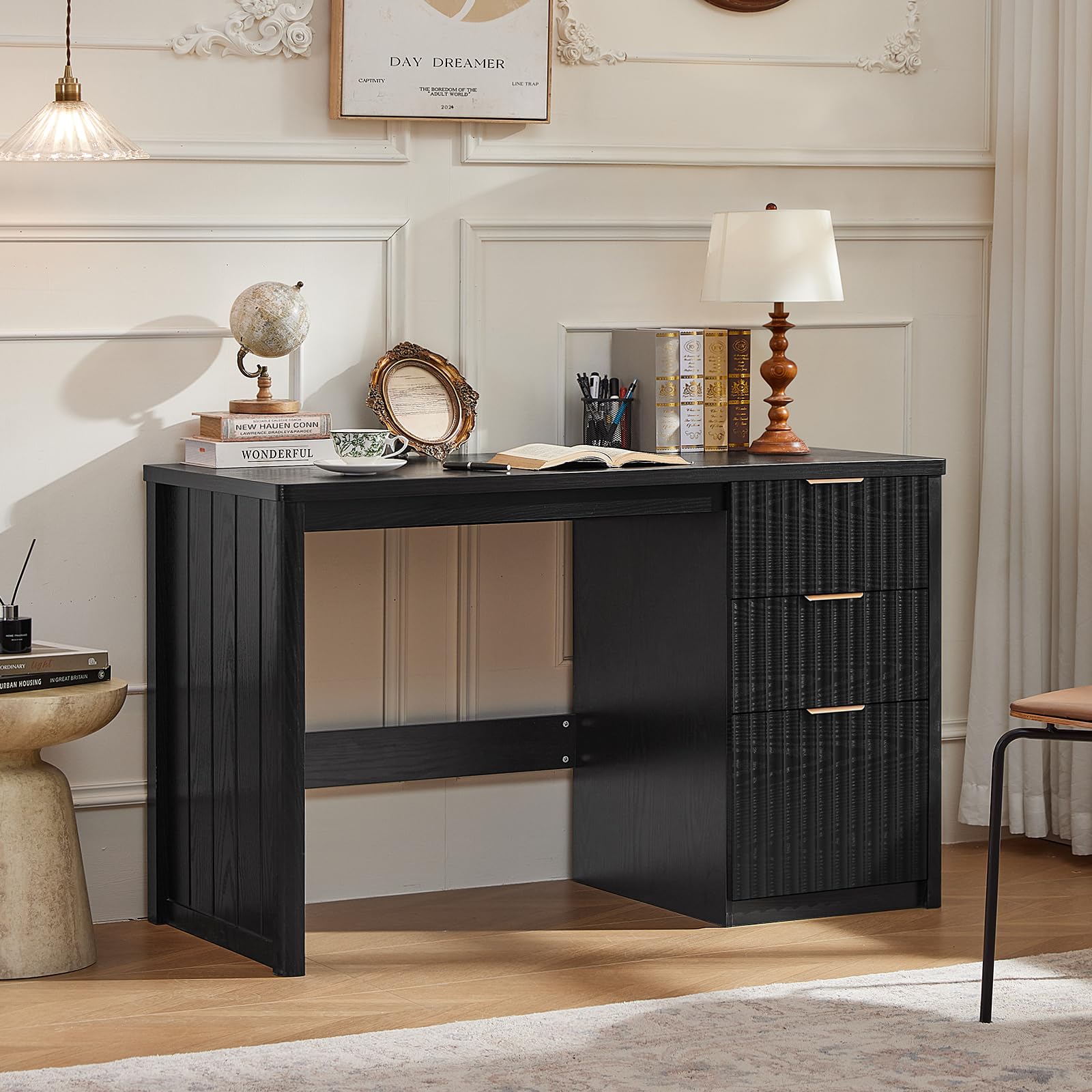 LEYAOYAO 48 inch Black Office Desk with three drawers