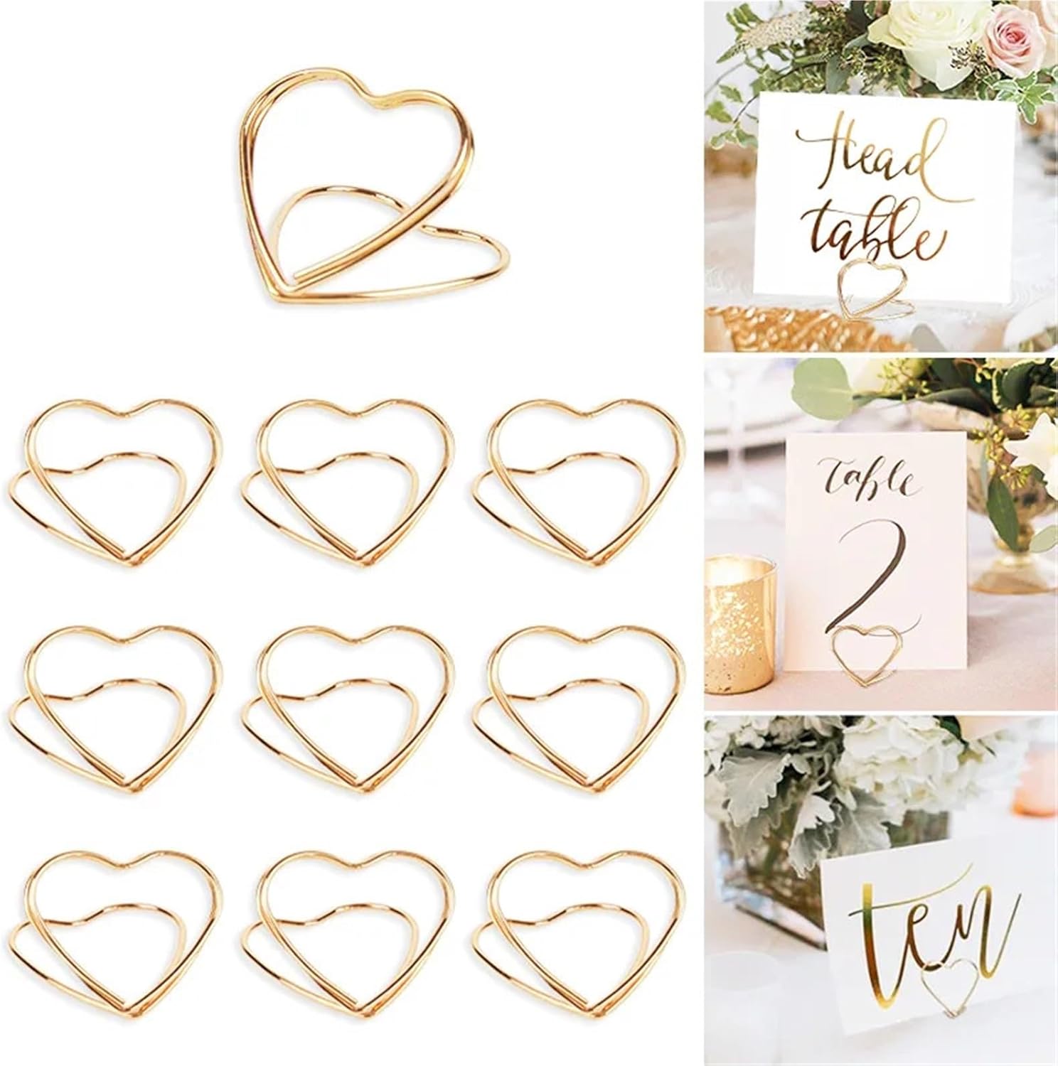 For Buffet 40pcs Heart Shape Table Number Name Sign Birthday Party Decoration Supplies Home Photo Clip Stands(Rose Gold)