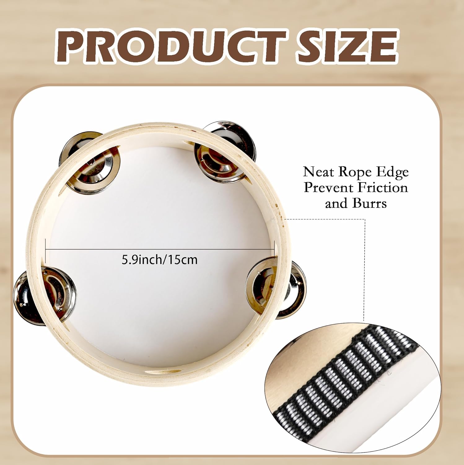 12 Pcs 6 Inch Adult Wedding Tambourines Drum Wooden Hand Held Drum Bell Tambourine with Metal Jingles Musical Instruments Percussion for Church Wedding Dance