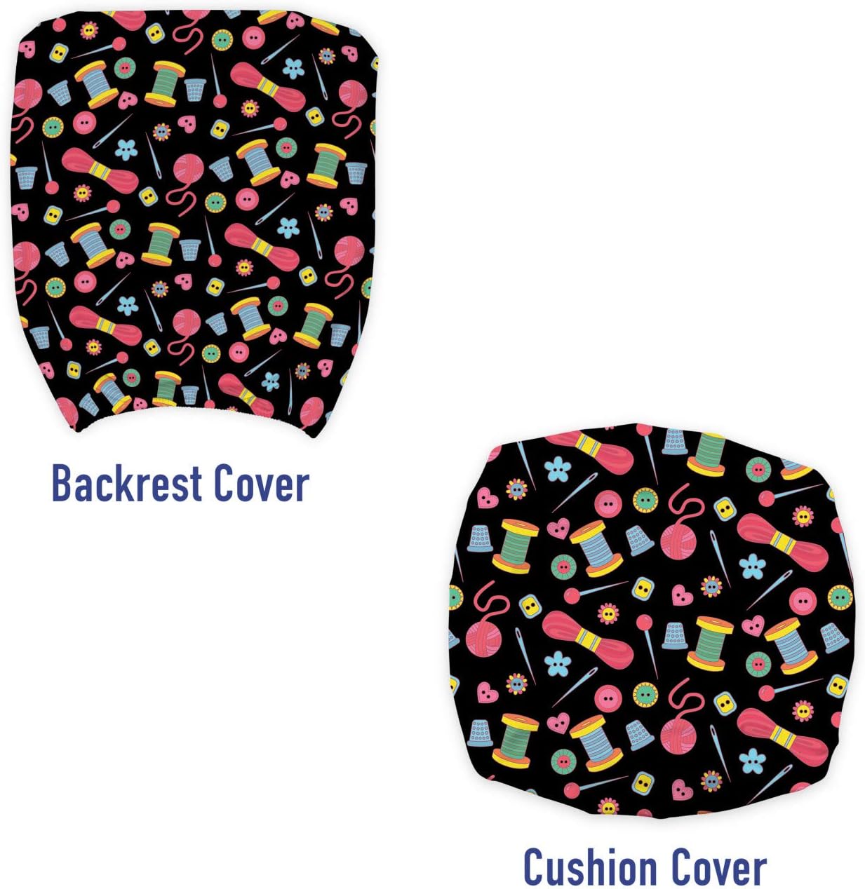 Ambesonne Hobby Office Chair Slipcover, Colorful Sewing Tools on The Dark Background Handicraft Needlework Knit Theme, Decorative Stretch and Washable Fabric Cover, Standard Size, Multicolor Pink