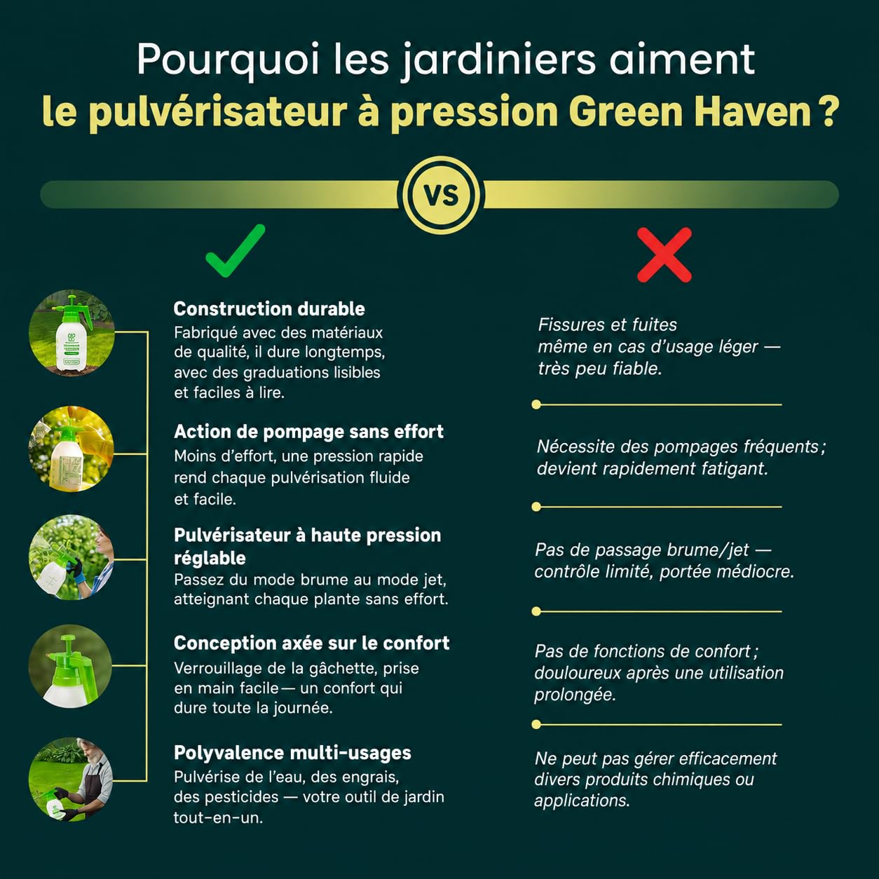 Green Haven Pulvérisateur à Pompe de 2 litres - Pulvérisateur à Pompe avec Sangle de Transport réglable - Pulvérisateur Haute Pression pour désherbant, pesticides, fongicides et Nettoyage