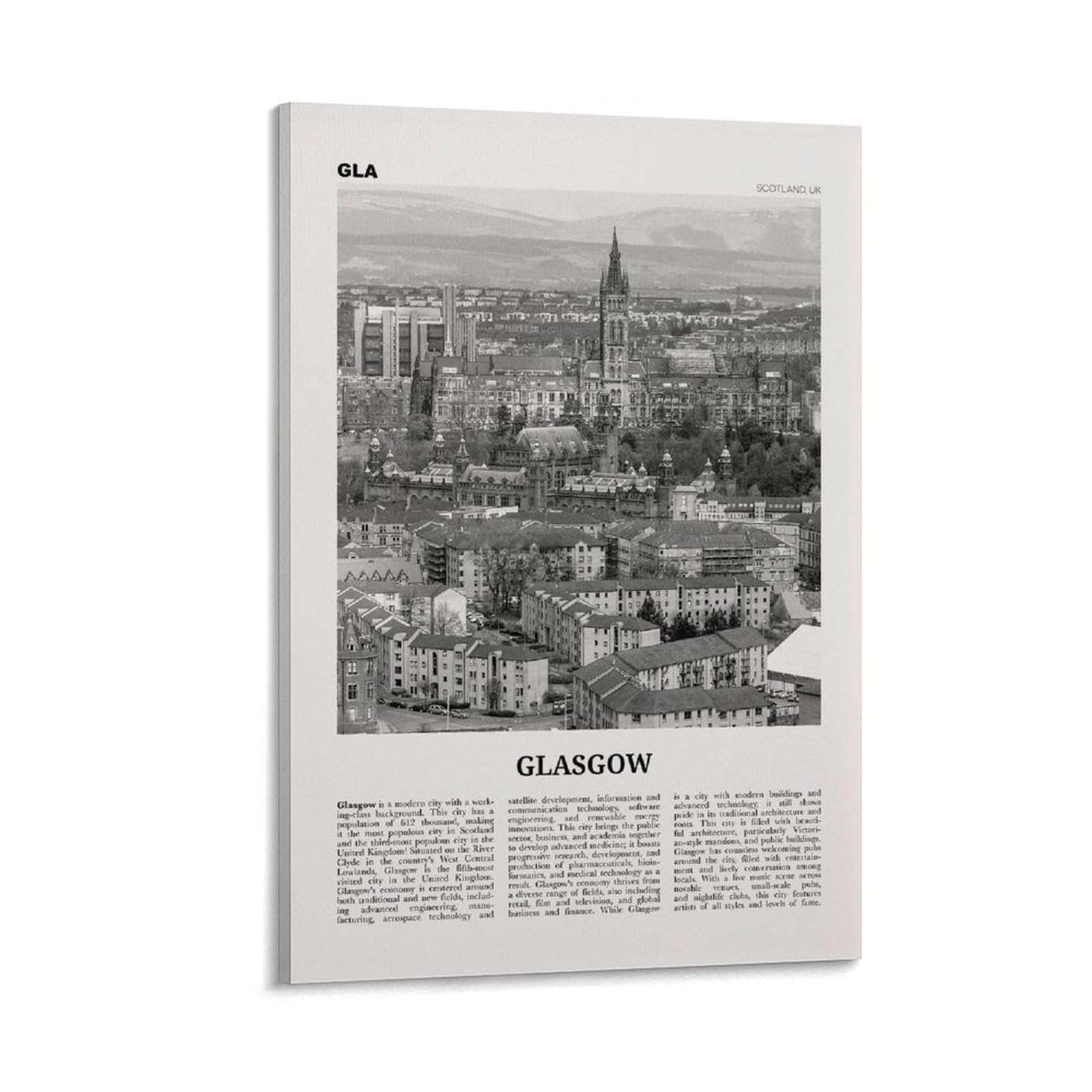 LZTEN Glasgow Print, Black And White Wall Art, Poster, Photo, Wall Decor - Scotland, Europe Canvas