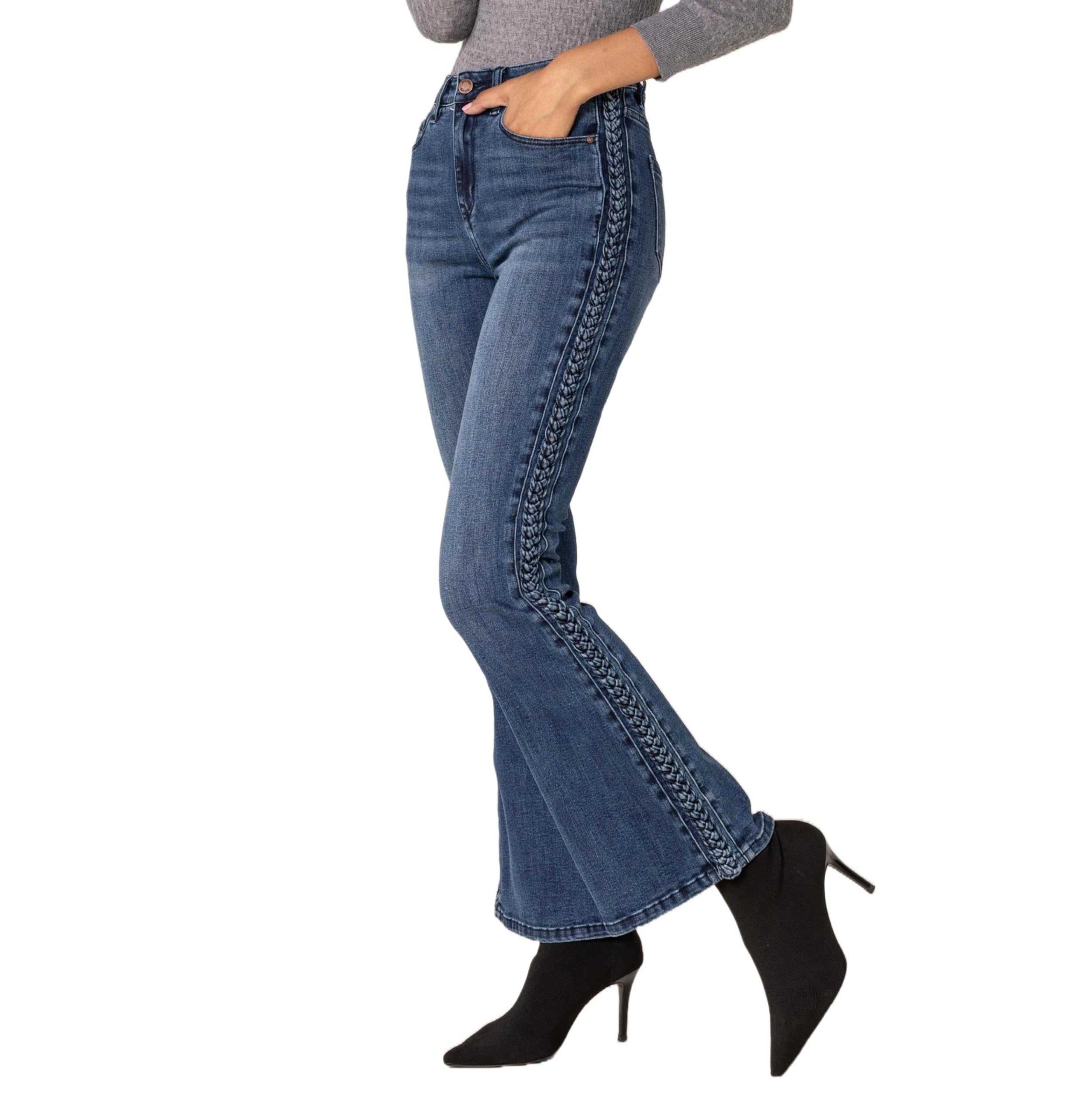 Nina Carter Q1897 - Pantalones vaqueros para mujer, estilo retro, cintura alta, elásticos, aspecto desgastado