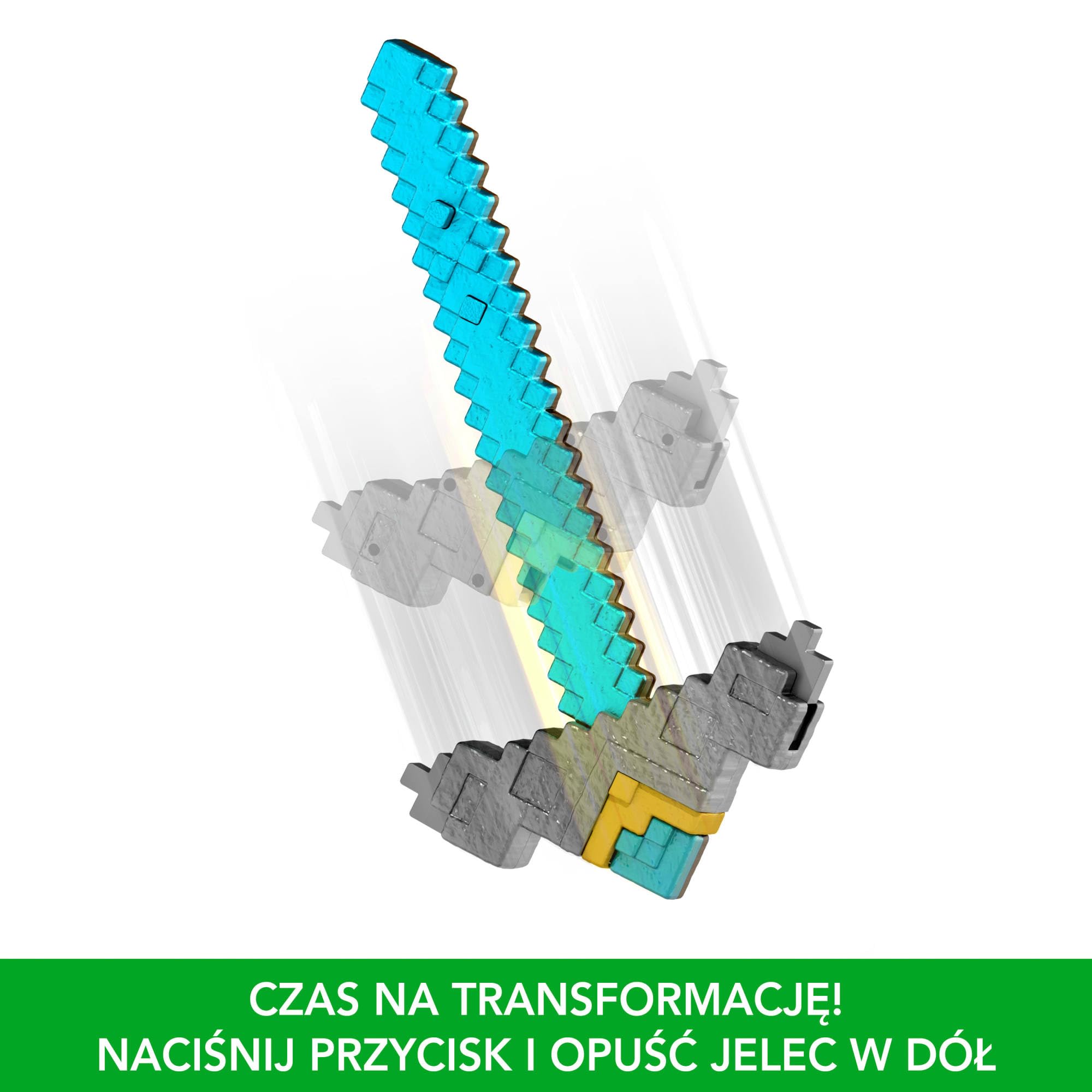 Mattel Minecraft Movie Miecz i kilof 2 w 1 Szybka transformacja Zabawka Role Play, akcesorium do zabawy ze zmianą aktywowaną przyciskiem, zabawka inspirowana filmem „Minecraft: Film”, JFR72
