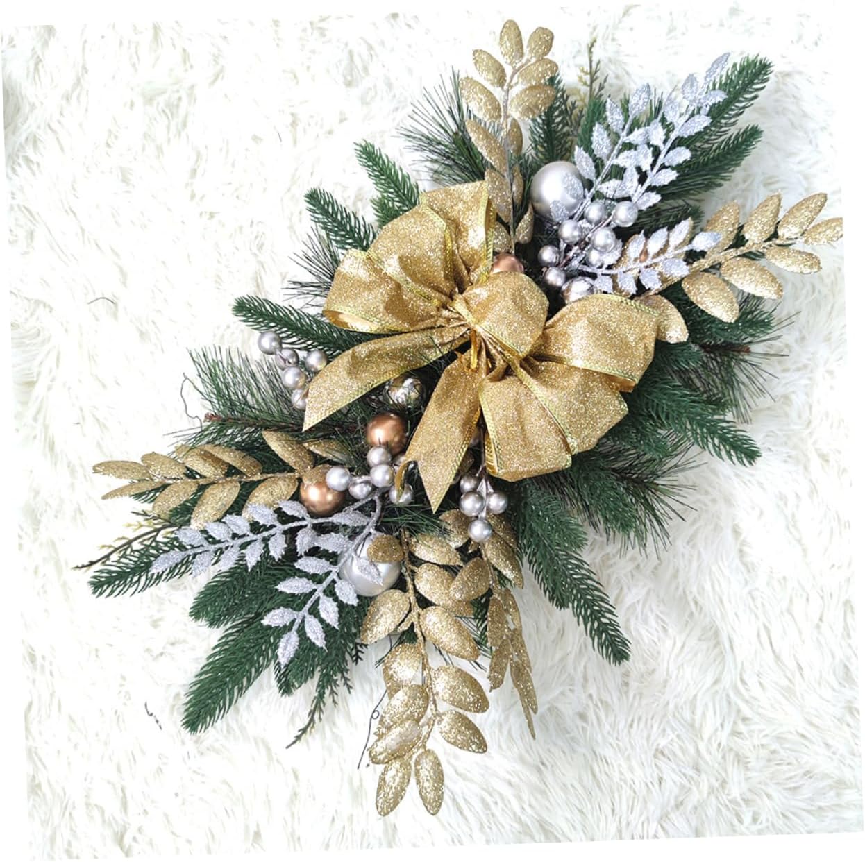 Xmas Railing Swag Wreath Elegant Holiday Decoration for Staircase Door Wall Window Non-Lighted Bow Ornament for Christmas Festive Home Decor