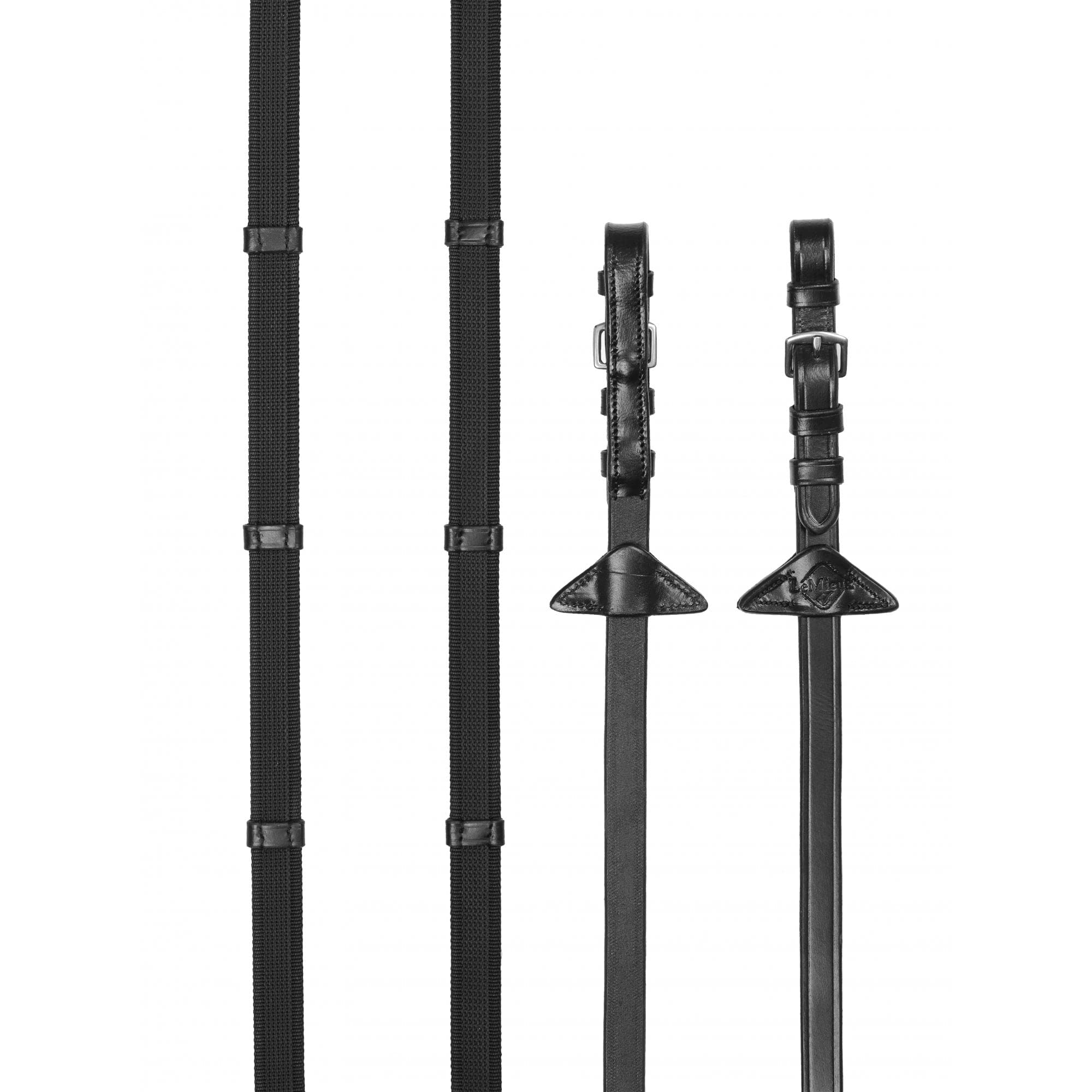 LeMieux Rubber Grip Continental Reins - Black/Silver Pony