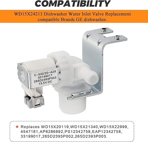 Miniatura 3 de Blutoget WD15X24213 WD15X22999 WD15X26140 - Válvula para lavavajillas GE, compatible con lavavajillas GE, sustituye a 4547181 AP6286892 PS12342758