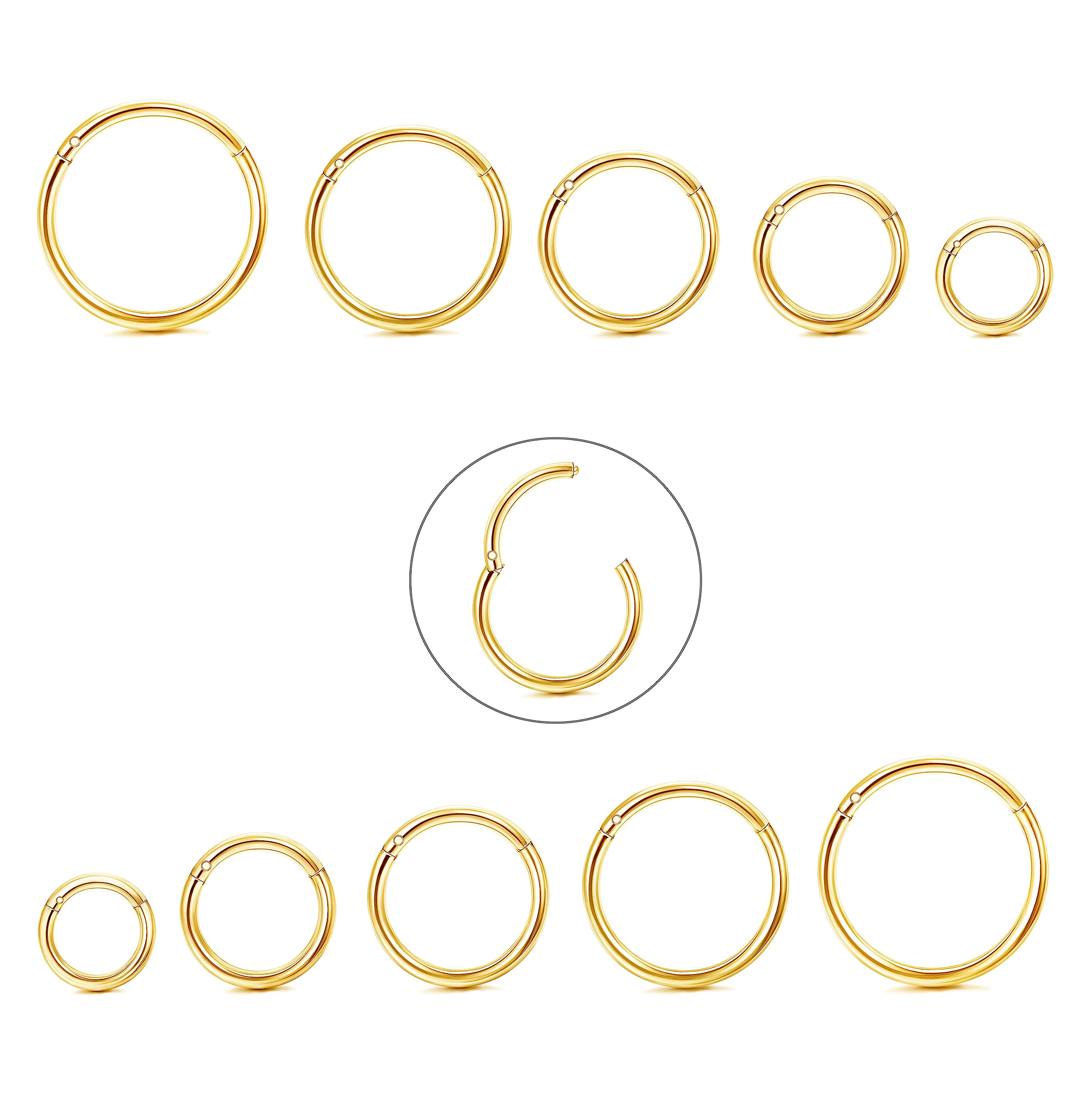 Diamday10 Pcs 6-14mm 316L Steel Nose Rings Septum Piercing Cartilage Hoops 16G 18G Segment Ring Body Piercing Nose Hoop Lip Rings Helix Earrings for Women MenCarbonfree Certified