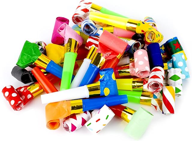 AWAVM 25PCS Colourful Whistles Blower, Party Blow Roll, Party Poppers, Noisemakers, Party, Birthday, Celebration, Color Random