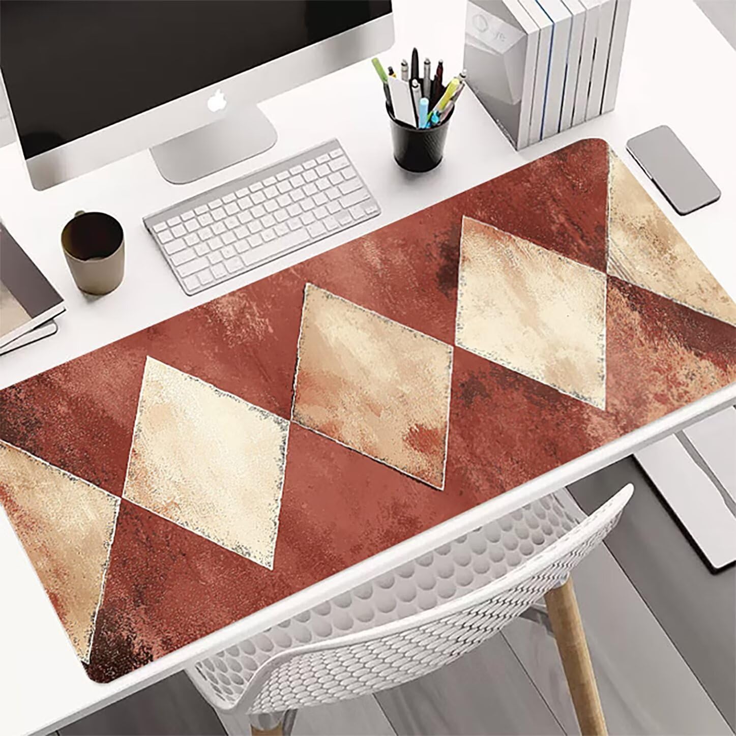 Lpfieonn Retro Großes Schreibtischunterlage, XXL Schreibtischunterlagen, Rot XXL Wasserdicht Gaming Mousepad mit Vernähter Rand und Rutschfeste Gummibasis, für Laptop/Hause/Büro 120x60cm PF-2253