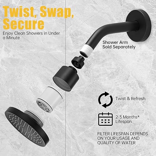 Miniatura 5 de BESy Filtro de ducha de repuesto, filtro de agua de ducha multietapa, filtro de cabezal de ducha revitalizante de alto rendimiento, reduce los