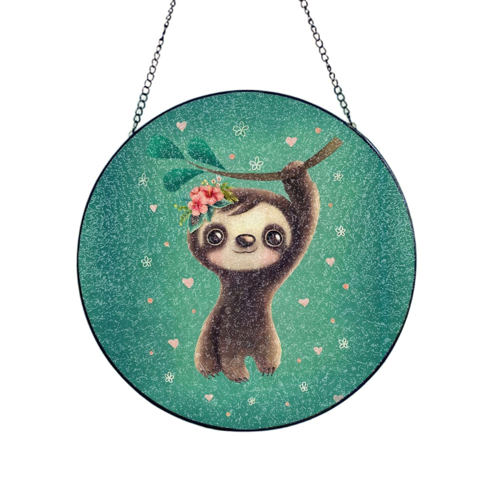 Phayah Cute Sloths Print Glass Window Hanging Sun Catchers Suncatcher Decor For Birthday For Home Garden Porch 12in（30cm）