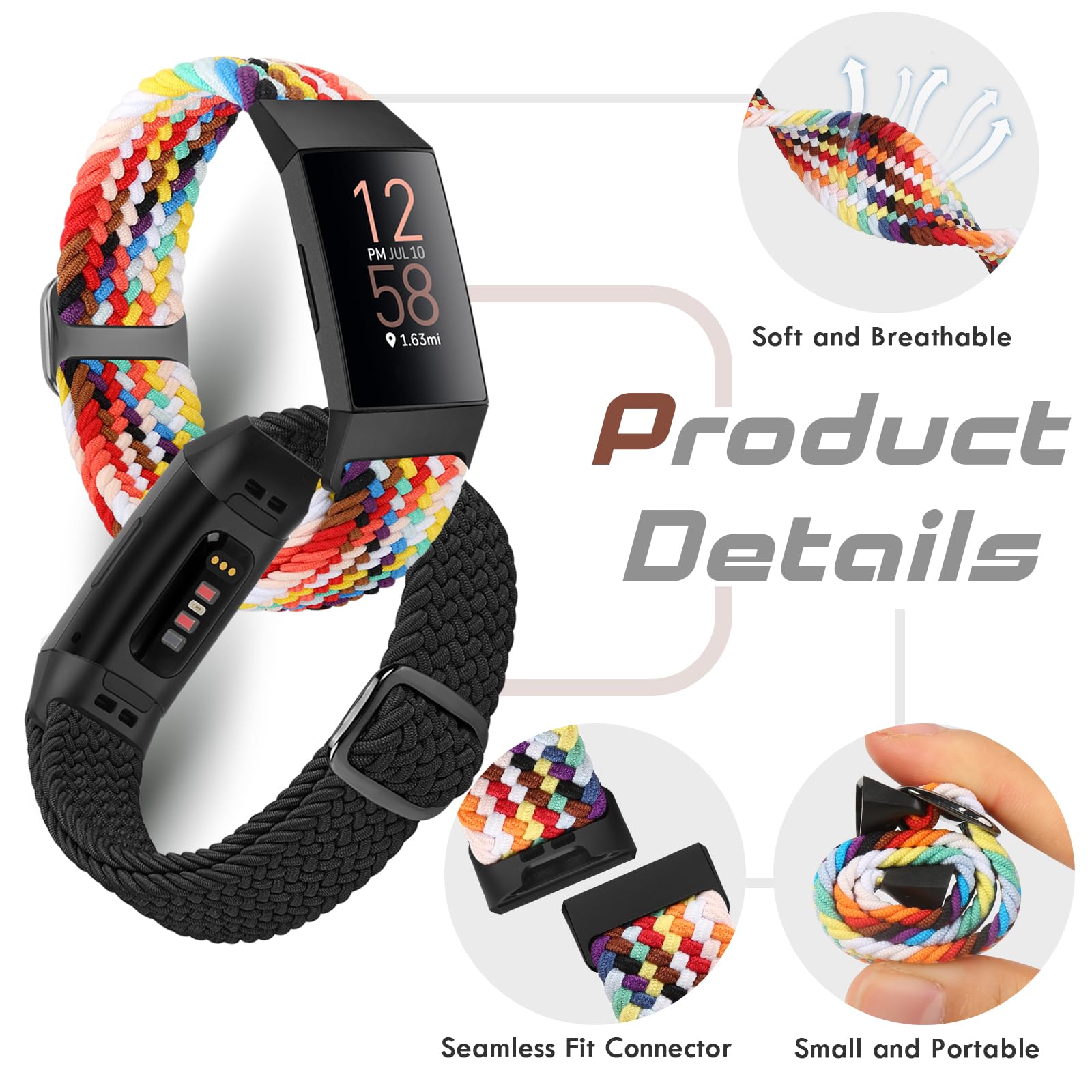 Bcuckood Braided Strap Compatible with Fitbit Charge 4/Charge 3 Straps for Women Men Adjustable Elastic Sport Soft Nylon Replacement Wristband for Fitbit Charge 4/Charge 3/SE - Image 4