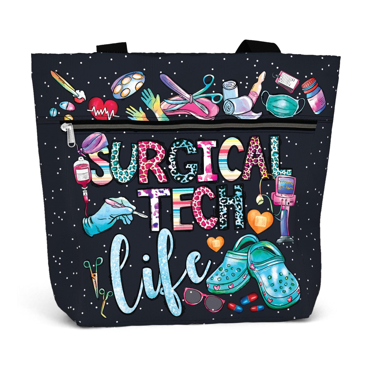 84hoods Large Waterproof Tote Bag with Pockets and Zipper for Work. Gift for Nurse. Shoulder Bag for Women.