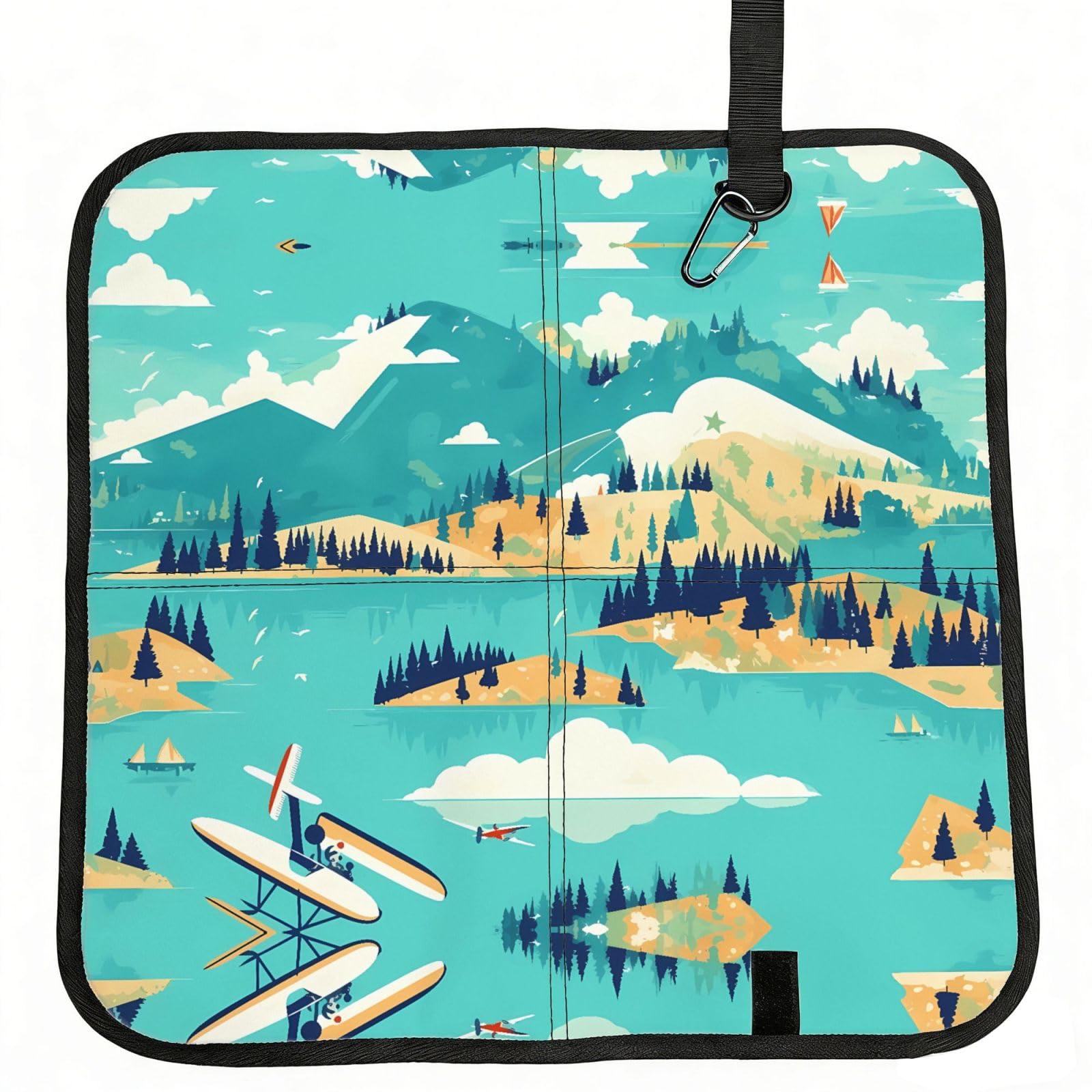WBQLSL Island Foldable Seat Cushion - Portable Stadium Pad with Carabiner for Camping Hiking Picnic Beach