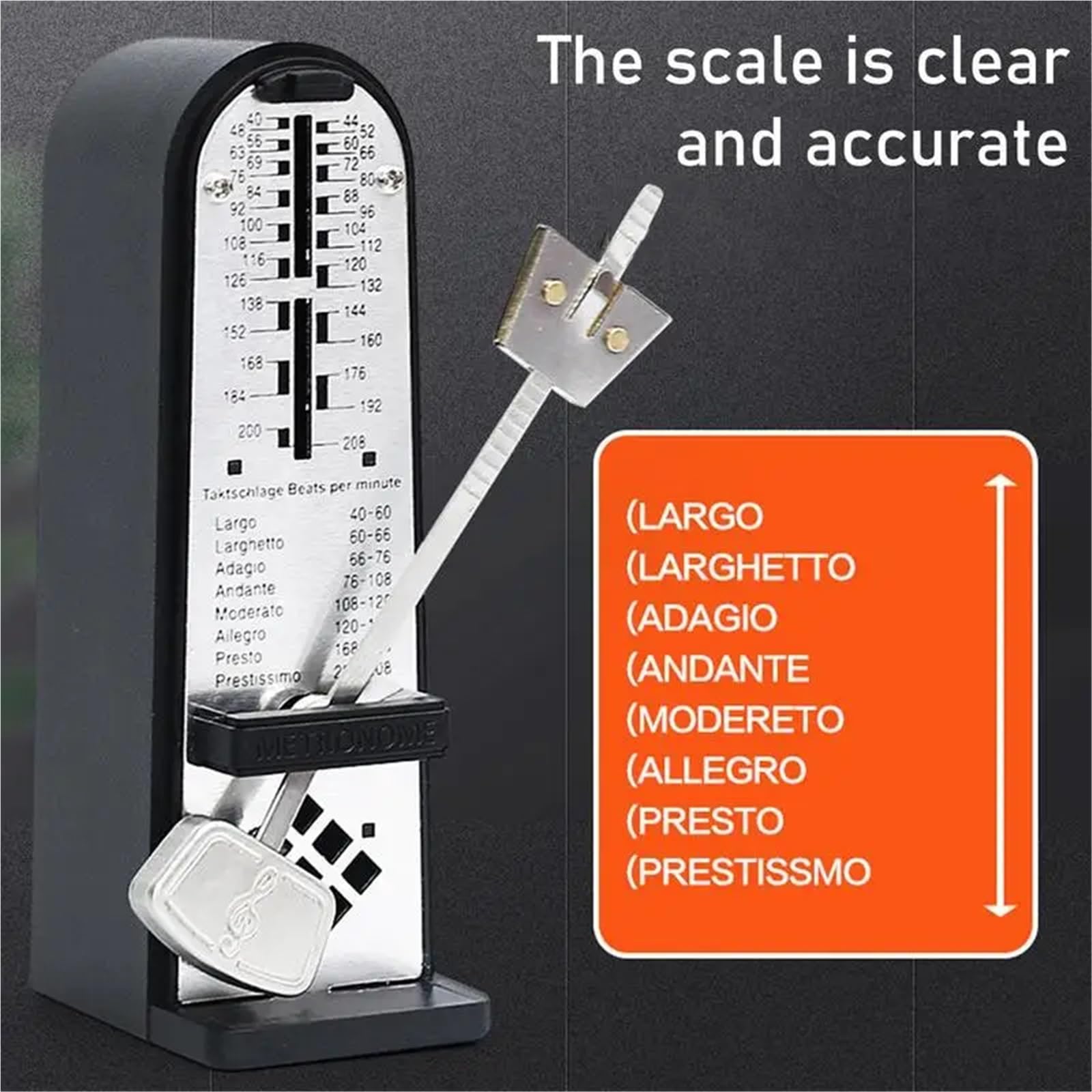 Metronomo meccanico a tono forte, metronomo meccanico for esercitarsi al pianoforte, strumento musicale da eseguire
