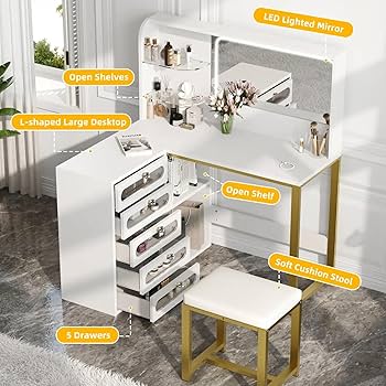 Amazon｜モダンなデザインのベッドルームドレッサーセット、化粧品収納