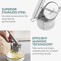 Vista 3 de Navaris Ricer de patatas de acero inoxidable, mango ergonómico para puré de papas fácil, triturador de papas listo para lavavajillas, herramienta