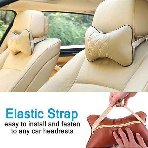 Miniatura 5 de Fochutech Almohada para el cuello del coche, 2 unidades, suave, respira el coche, cojín para reposacabezas y cuello, color beige