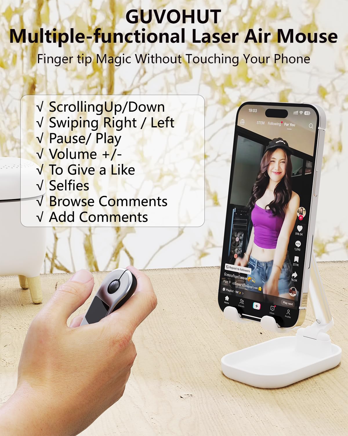 Air Mouse Bluetooth Presenter mit Touchpad für PC/iOS/Android, Wiederaufladbare Fernbedienung für PowerPoint/Keynote/TikTok/Kamera/Kindle App (Silber)