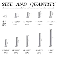 Vista 2 de Kit surtido de tornillos de cabeza hexagonal, tornillos y tuercas 2-56 UNC, kit surtido de tornillos de máquina 304 de acero inoxidable 304, rosca