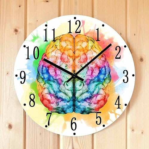 Miniatura 2 de Reloj de pared redondo impreso, 12 pulgadas, colorido diseño artístico de anatomía del cerebro, reloj de pared para oficina médica, psicología,