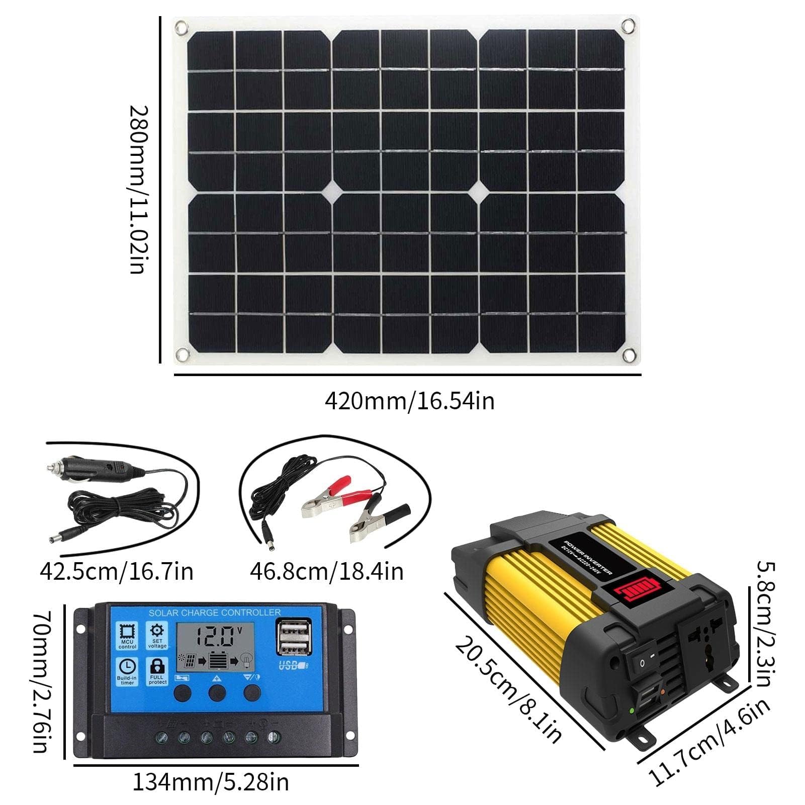 Impianto solare completo 4000 W, kit indipendente dalla rete, 1 inverter con morsetto per batteria + pannello solare 18 W, 18 V, 18 V, regolatore