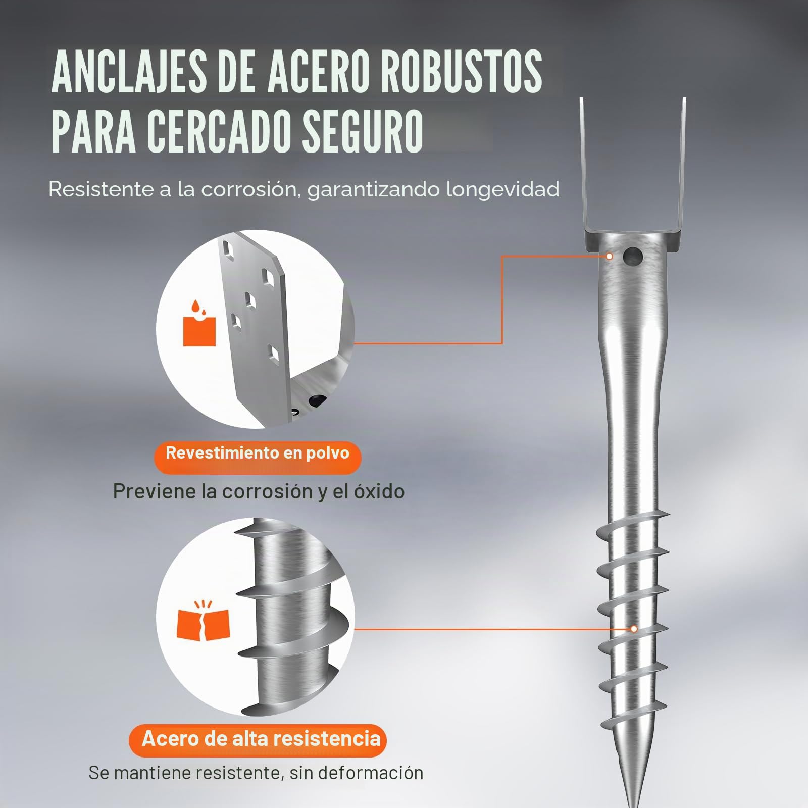 VEVOR Anclaje de Suelo sin Excavación, 100 x 70 x 700 mm, Estaca de Poste con Tornillo para Bricolaje, Incluye 6 Pernos de Retraso y una Barra, Soporte para Postes de Acero Resistente en Forma de U