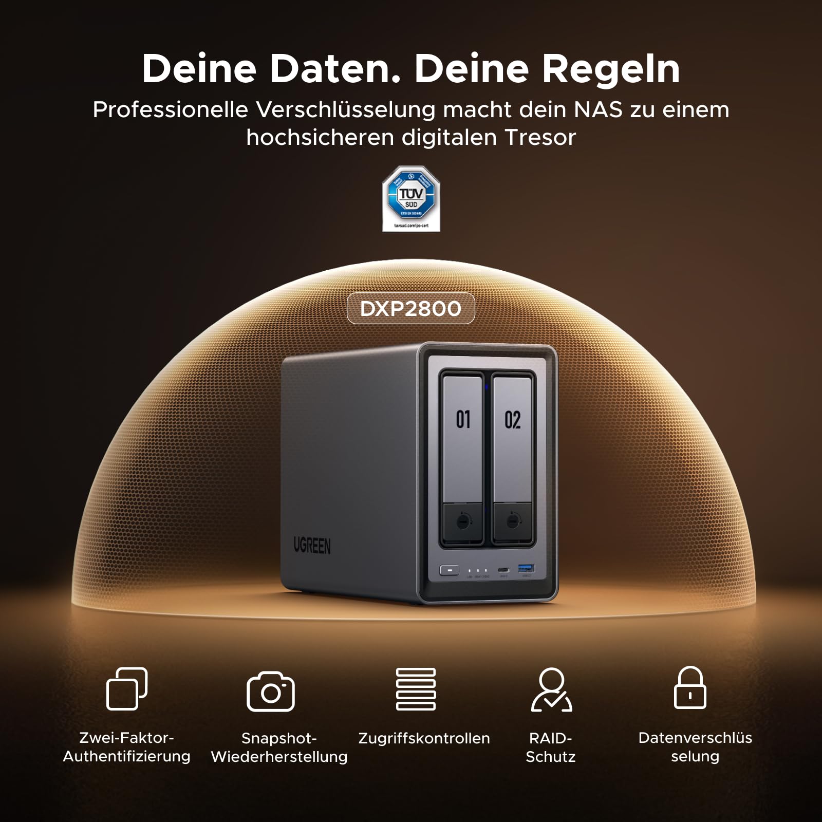 UGREEN NASync DXP2800 2-Bay Desktop-NAS Intel N100 Quad Core 8GB DDR5 RAM 2.5GbE Ethernet M.2 NVMe HDMI 4K Netzwerkspeicher