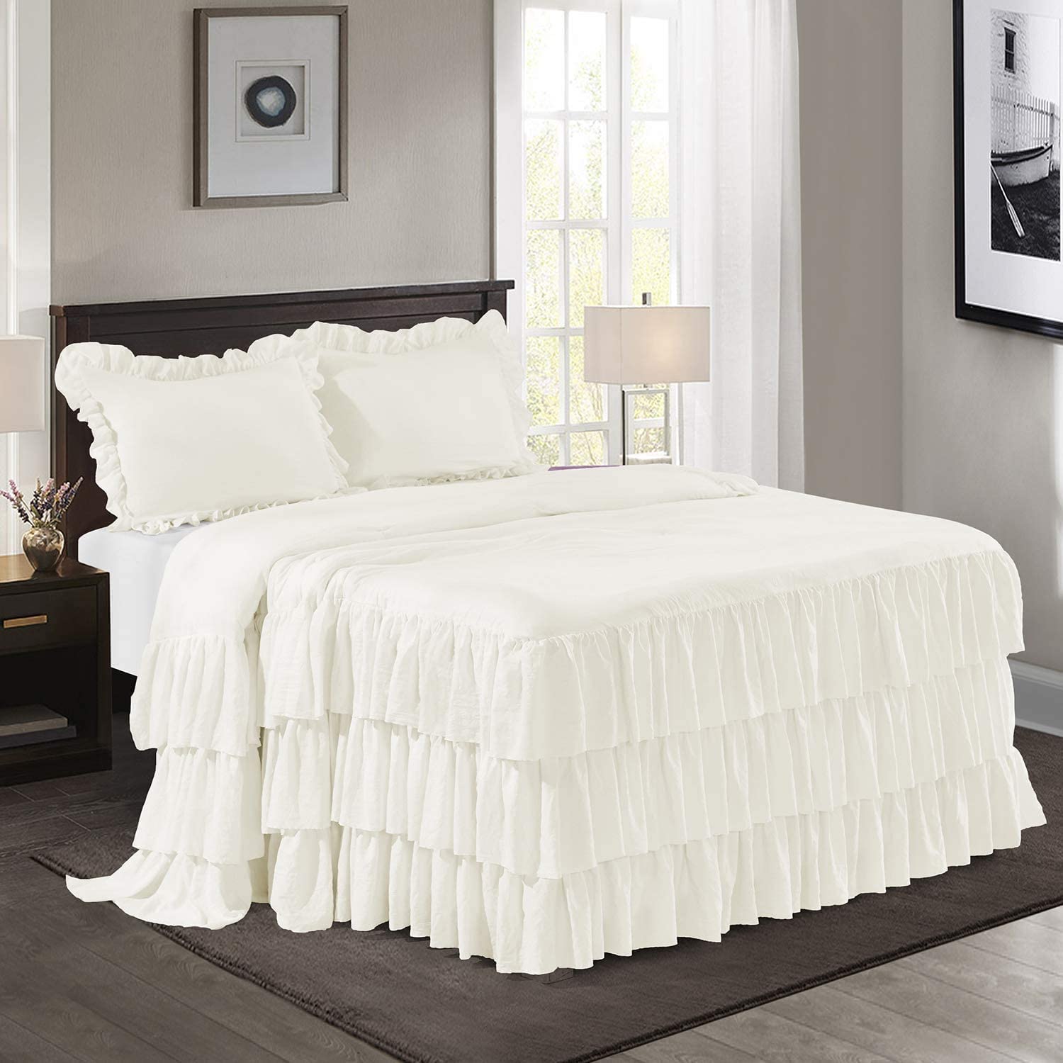 Urban Bedding 3 Pc Ruffle Skirt Bedspread Set 600 TC20´´ inch Drop