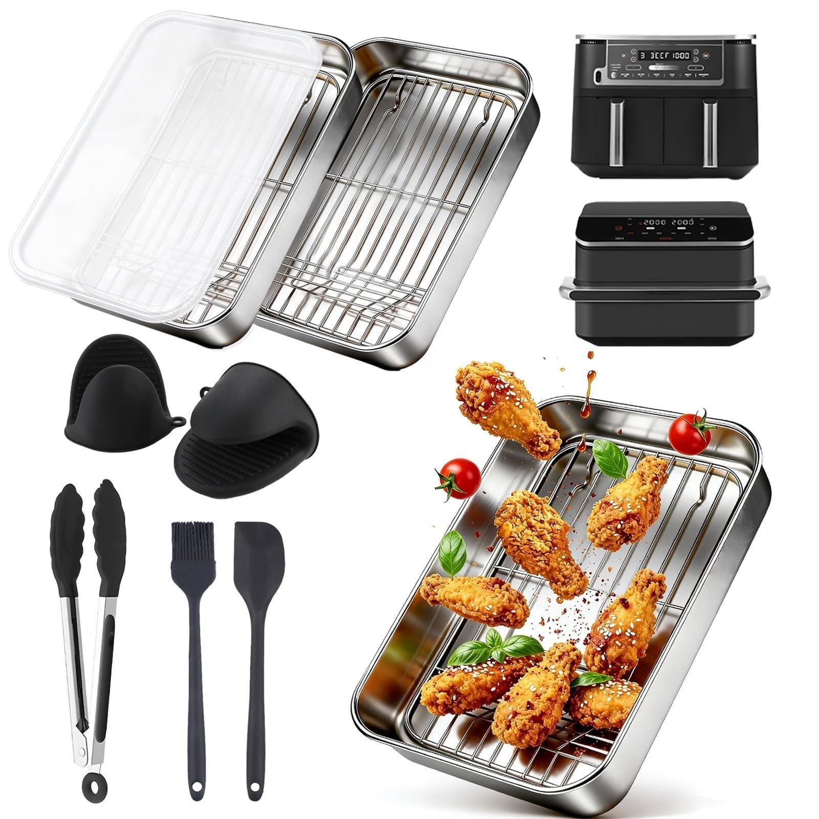 Airfryer Zubehör 7-tlg. Heißluftfritteuse Zubehör Auflaufform Grillrost | 7-tlg. Set für Ninja AF400EU, AF451EU, AF500EU & DZ400EU – passend für 9,5L & 10,4L Modelle.