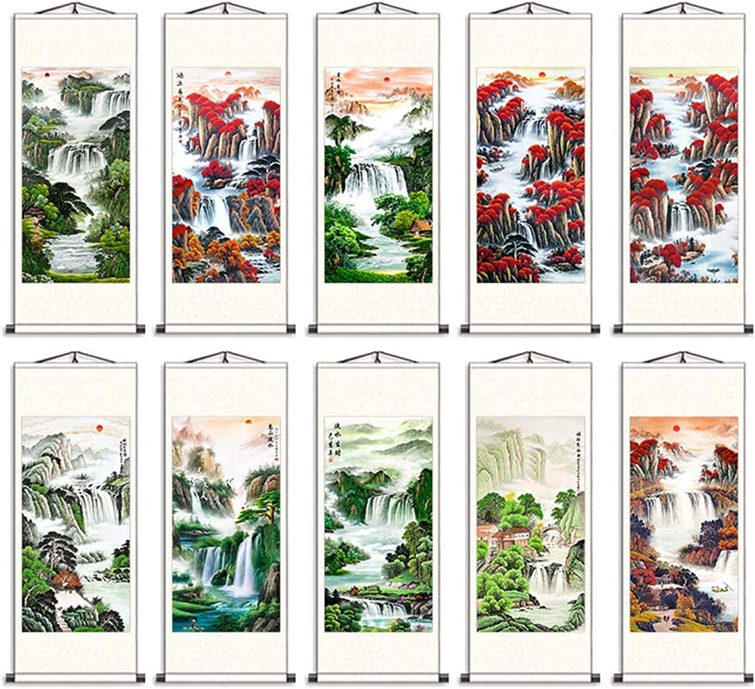 Amazon.co.jp: 中国美術の巻物絵画、風景画の巻物、キャンバスの巻物
