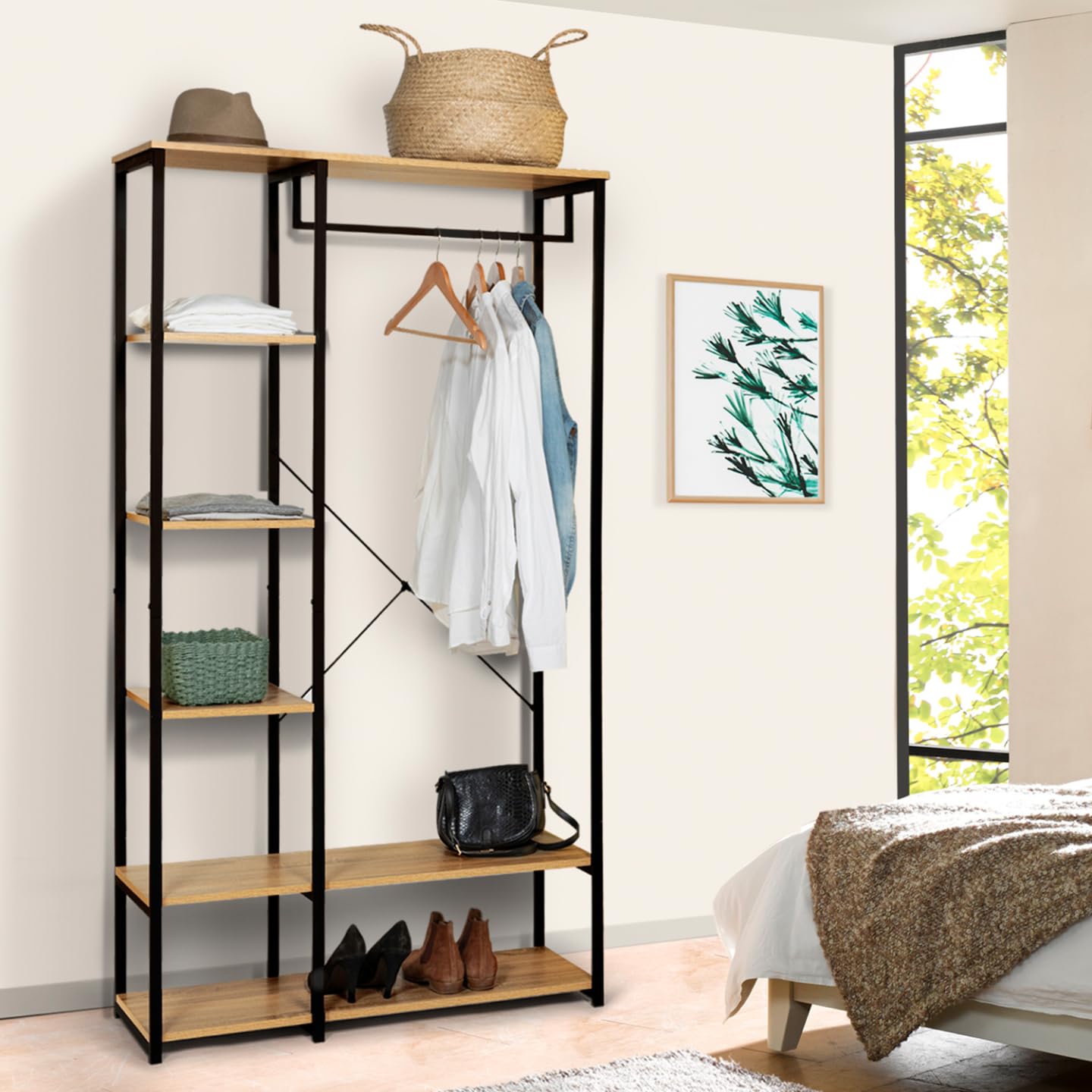 IDMarket - Dressing penderie étagères L. 90 cm Detroit Design Industriel