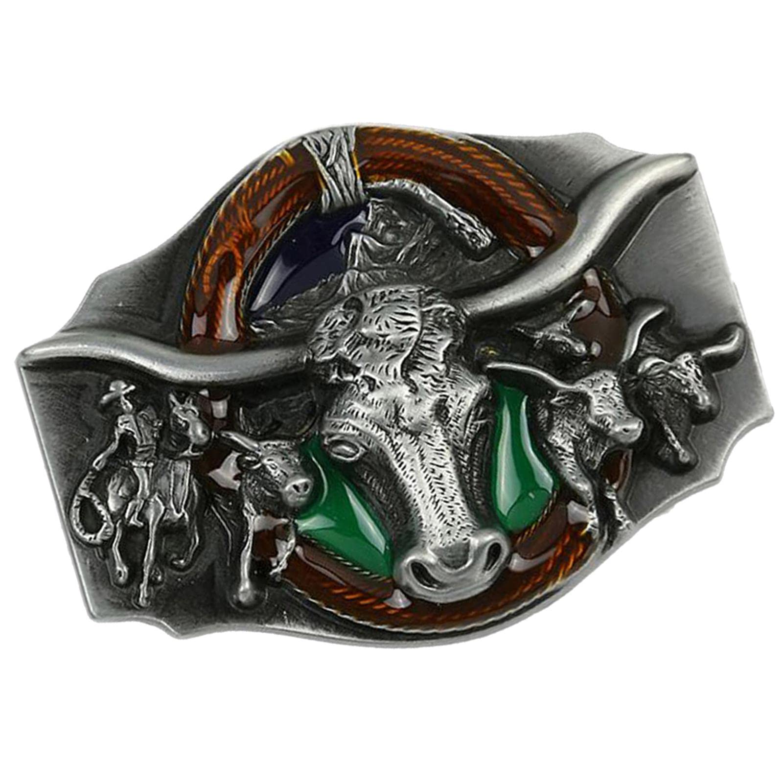HEAVENGLOW Retro Bull Head Pattern Rodeo Belt Buckle Cowboy Western Belt Buckle Fit for 3.6-3.9cm Belt-picture-30