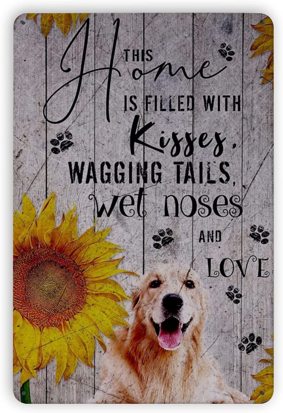 rayprint Sunflower Golden Retriever Metal Tin Sign Vintage Farm Decor This Home Is Filled With Kisses Tin Poster Club Home Cafe Wall Decoration Plaque 12x16 Inches