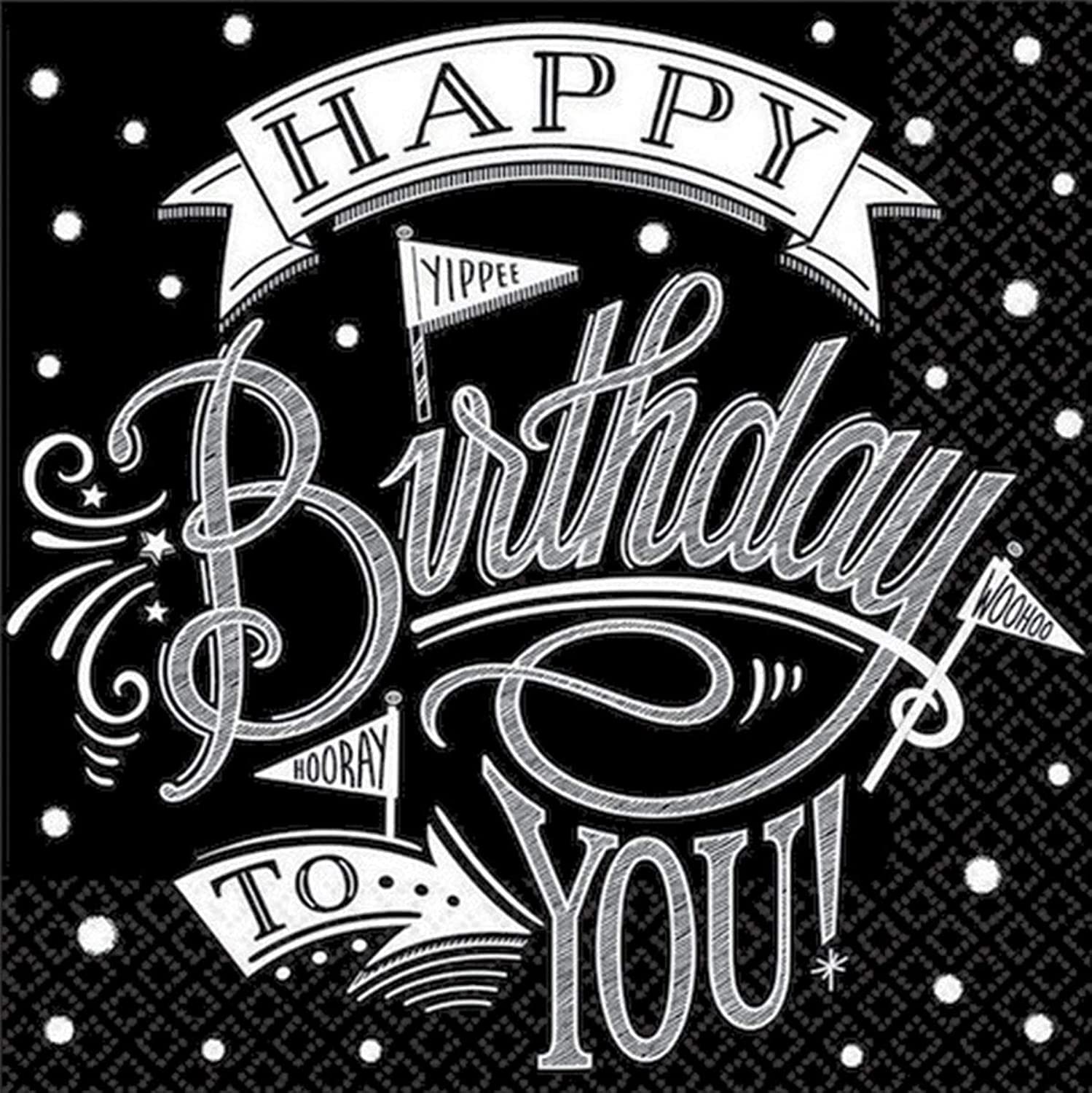 Amscan Black/White Hooray Birthday Luncheon Napkins 33Cm /36