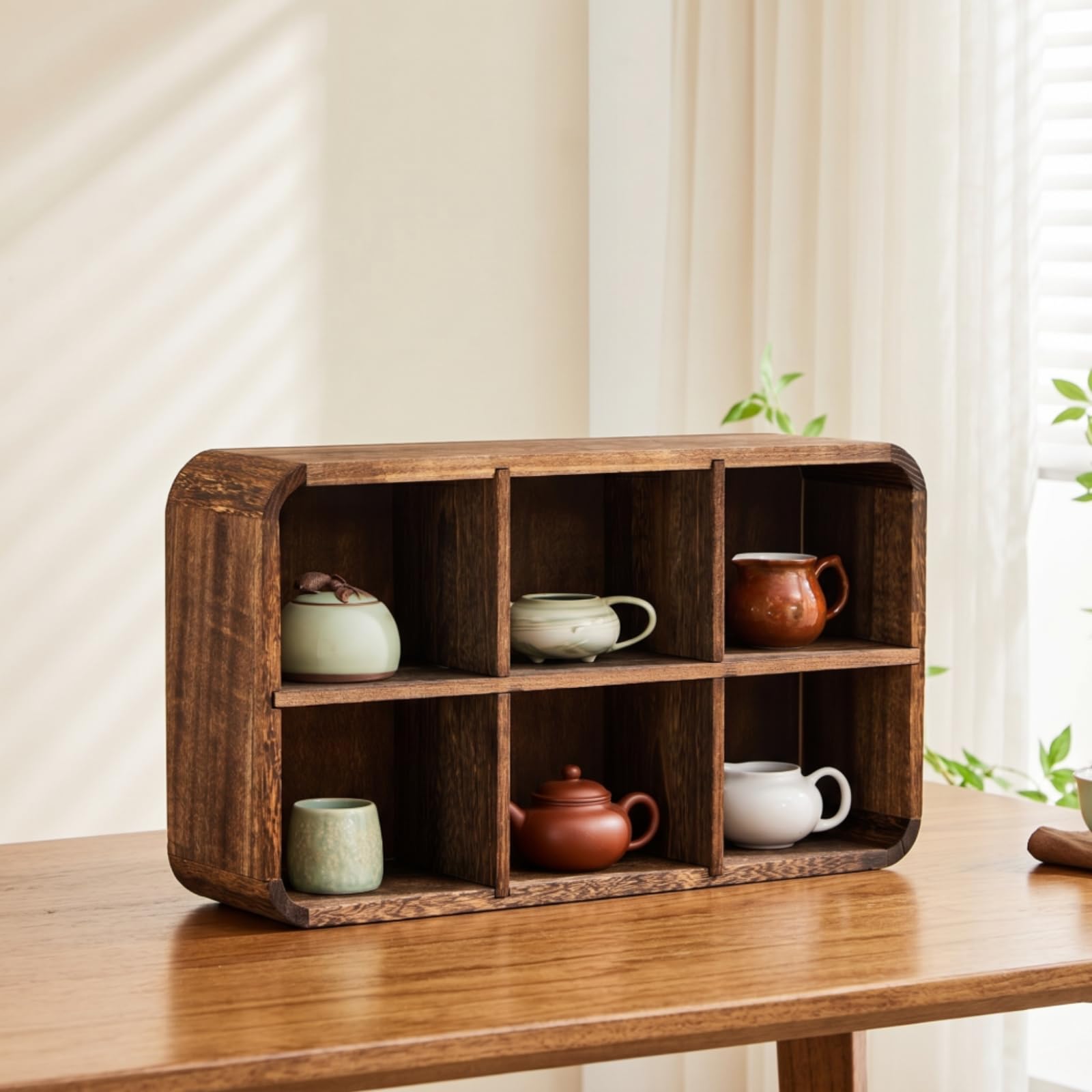 Organizador Tazas con Compartimentos Compacto Estan Resisn para Aficionados Al Té, Coleccionistas, 8 Compartimentos con Panel Trasero